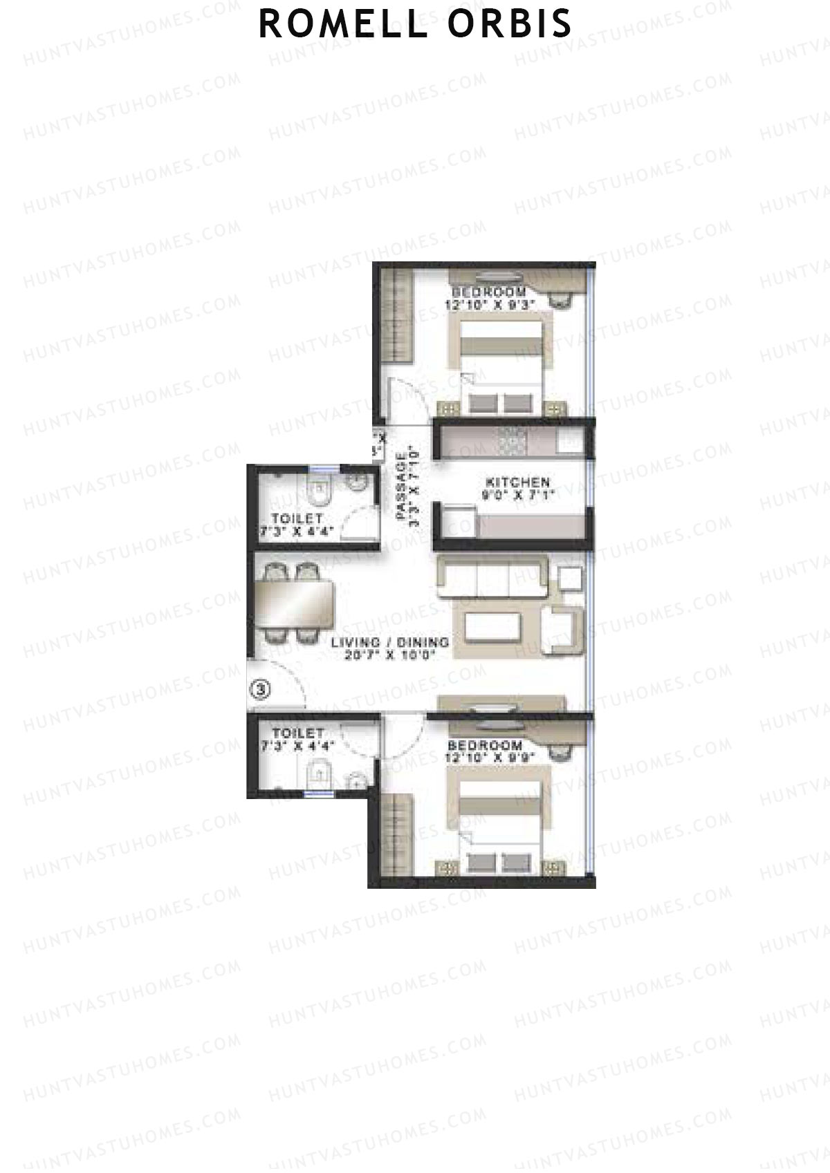 Romell Orbis Wing B Unit 3 Floor Plan