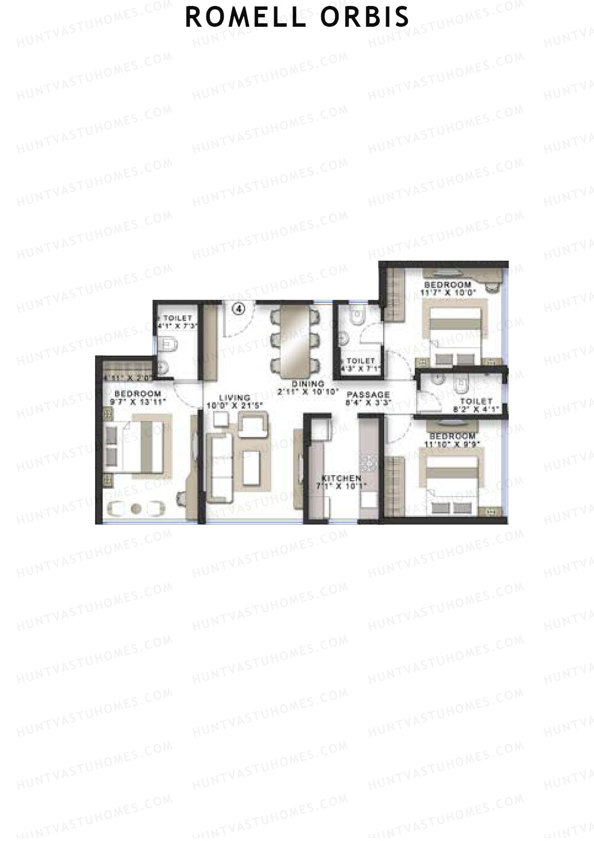 Romell Orbis Wing B Unit 4 Floor Plan