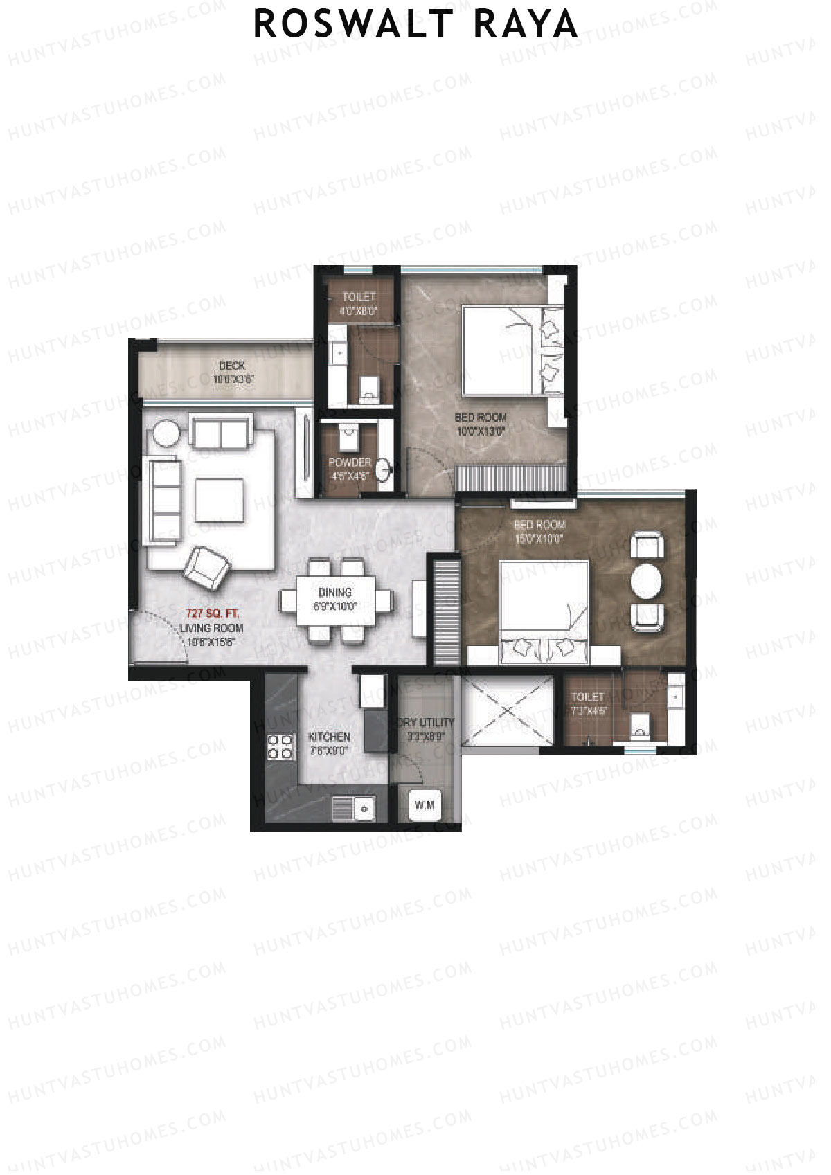 Roswalt Raya, Grove, Unit 2, 2BHK, Carpet Area 727   sq ft 