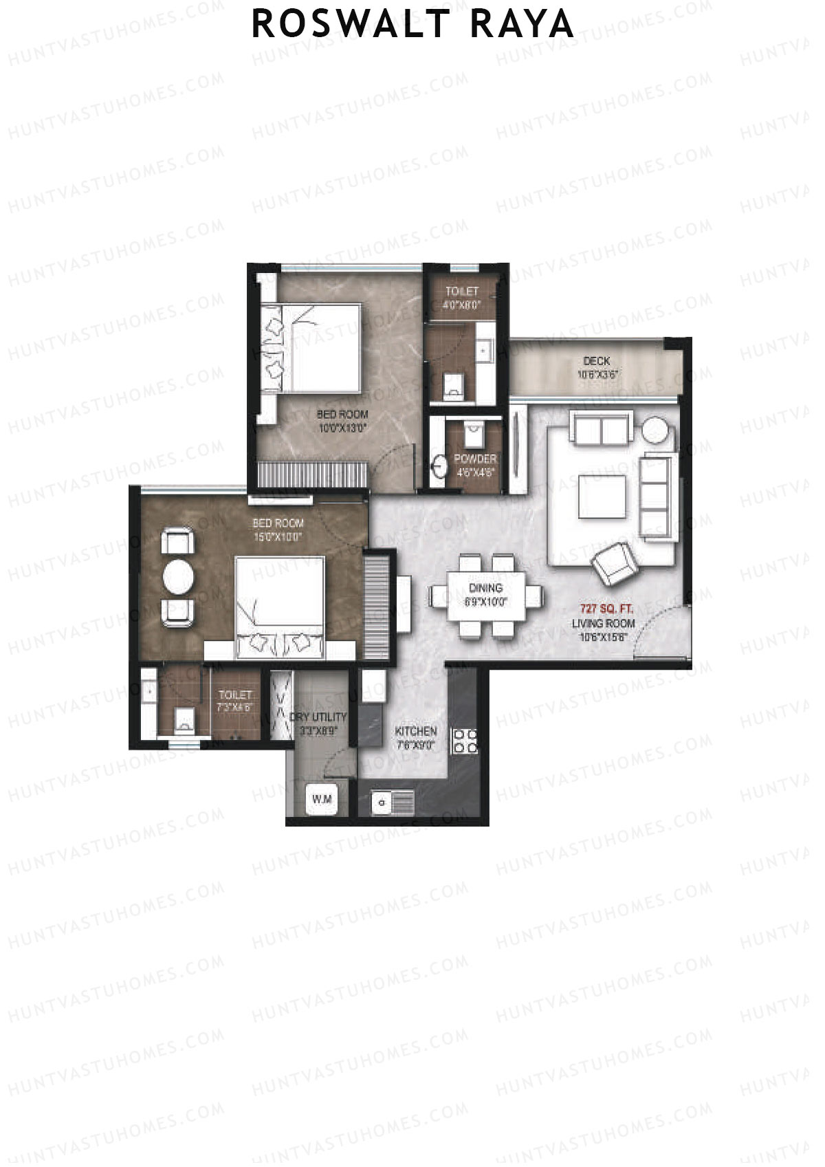 Roswalt Raya, Haven, Unit 1, 2BHK, Carpet Area 727   sq ft 