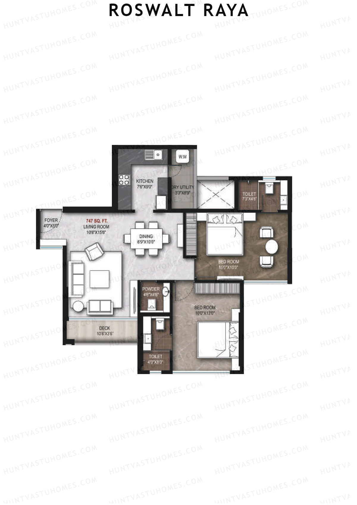 Roswalt Raya, Haven, Unit 3, 2BHK, Carpet Area 747   sq ft 