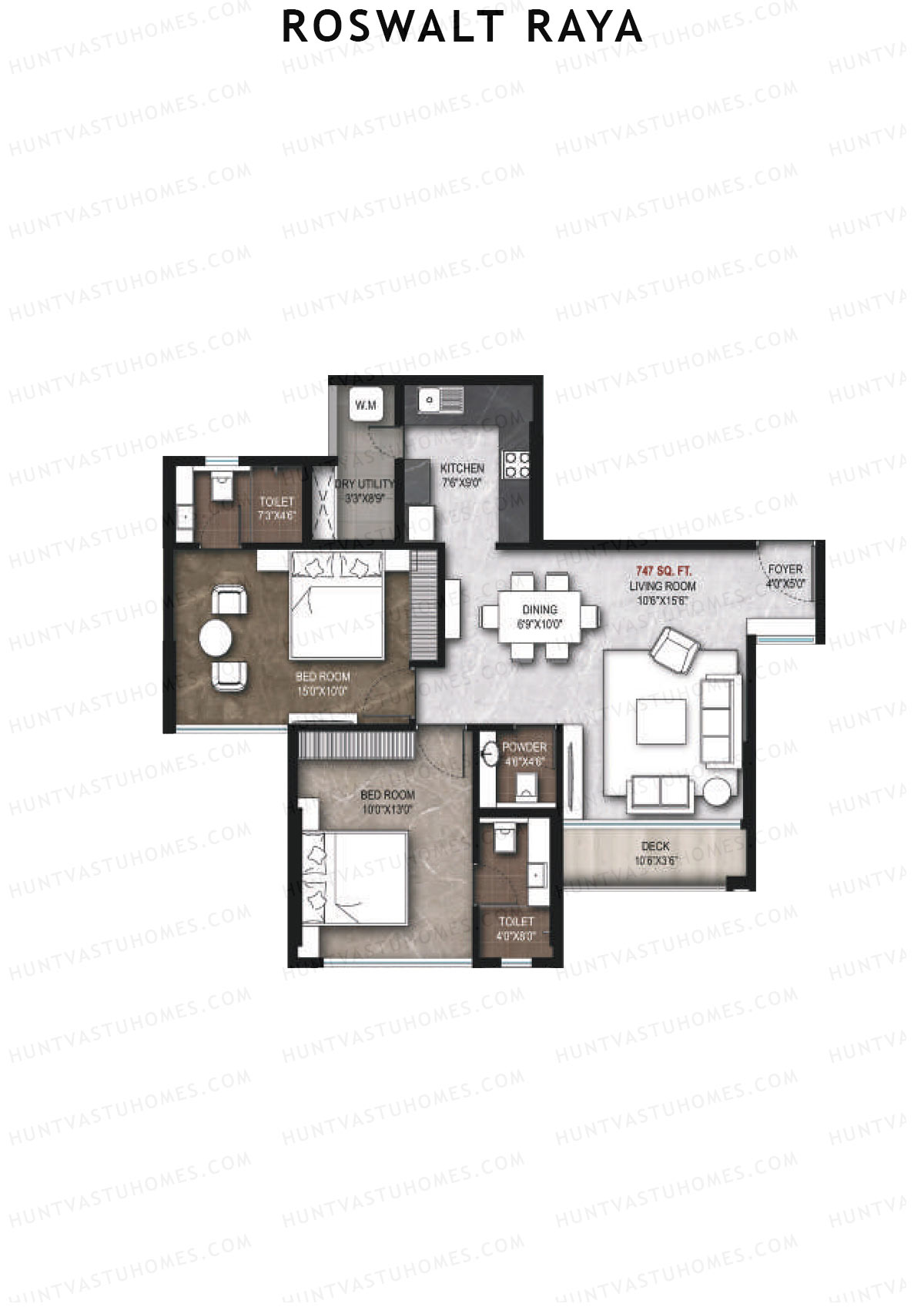 Roswalt Raya, Haven, Unit 4, 2BHK, Carpet Area 747   sq ft 