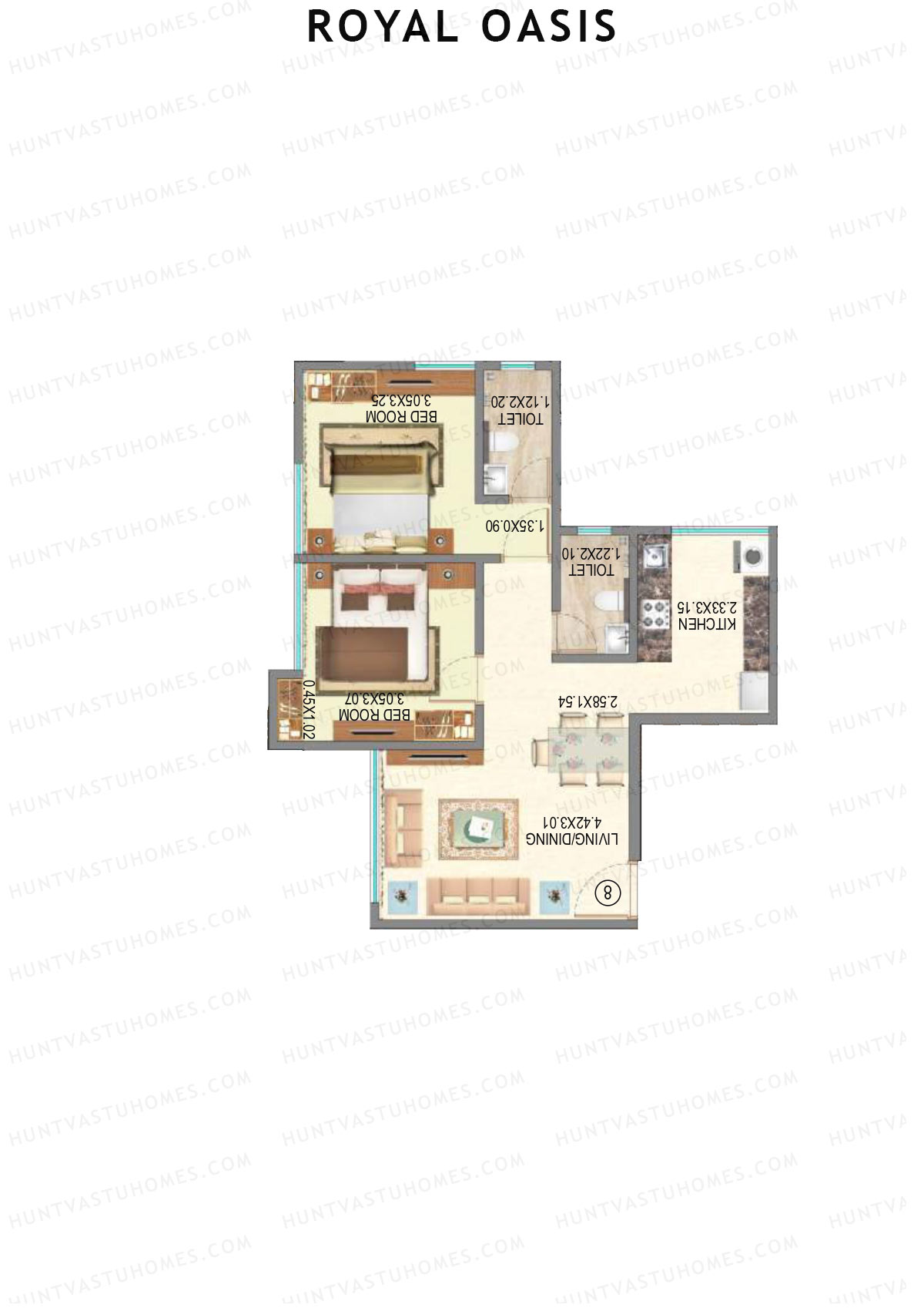 Royal Oasis Wing B Unit 1 (Type 1) Floor Plan