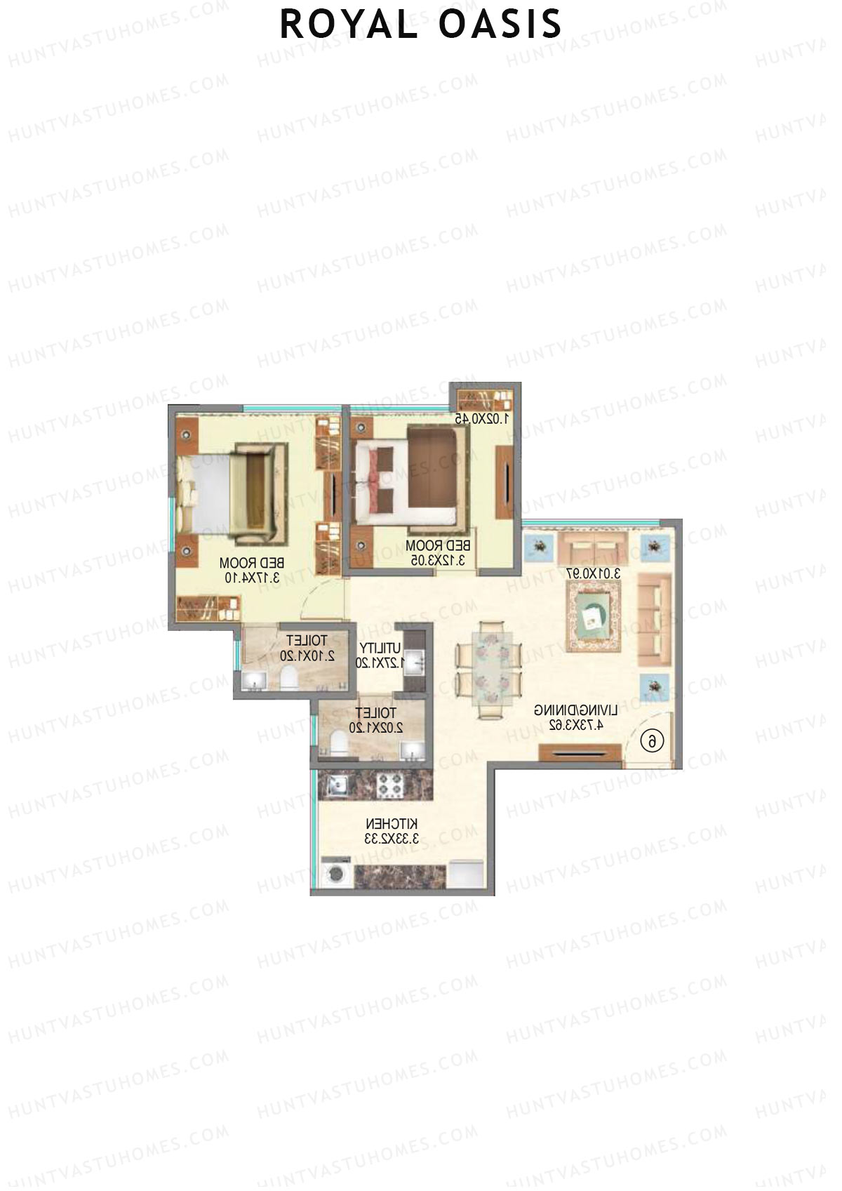 Royal Oasis Wing C Unit 1 (Type 2) Floor Plan