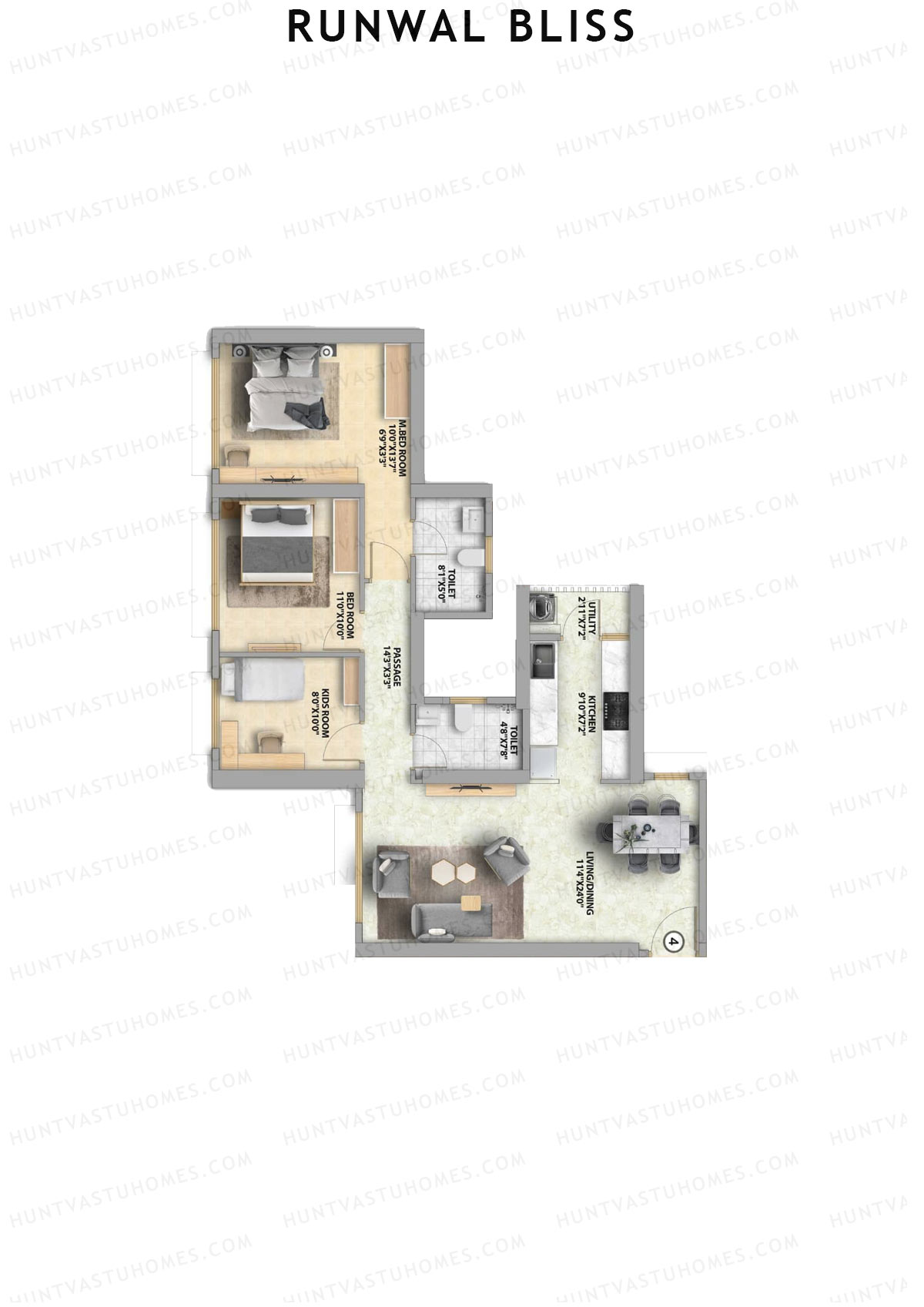 Runwal Bliss Sunflower Unit 4 Floor Plan