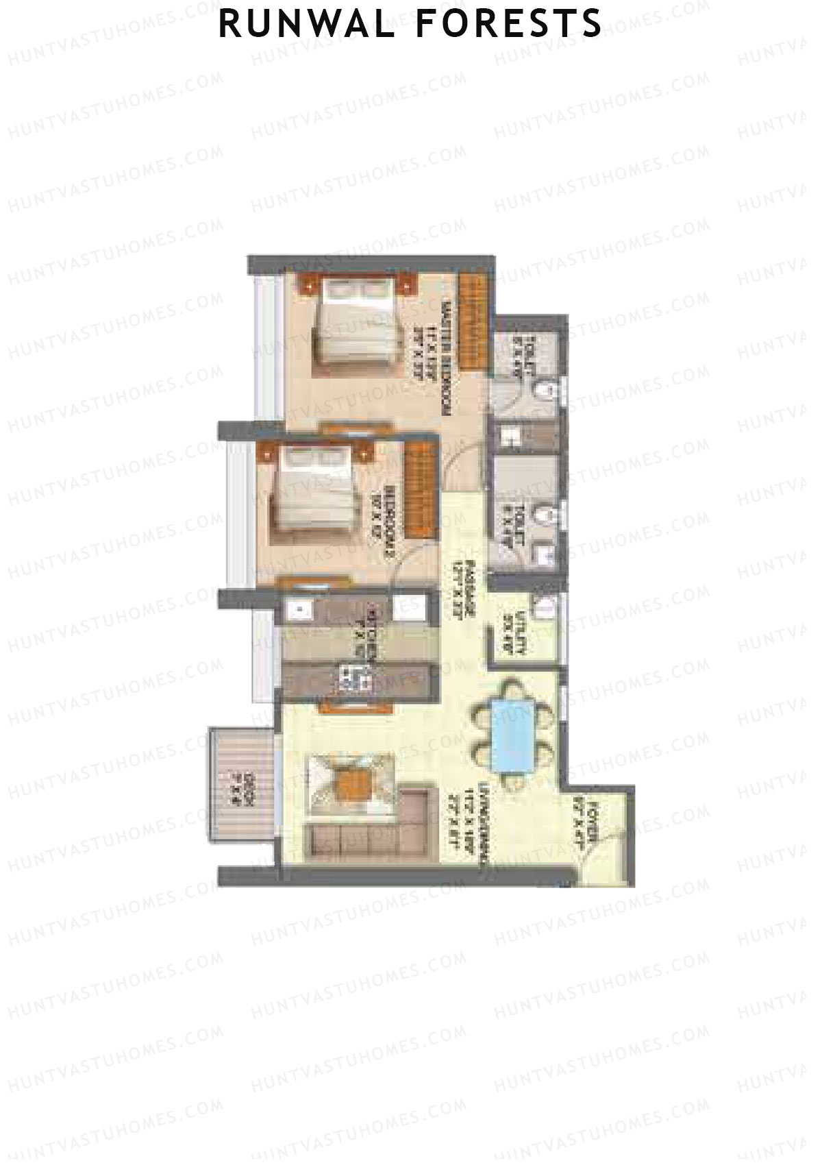 Runwal Forests Tower 10 Unit 1 (Type L) Floor Plan