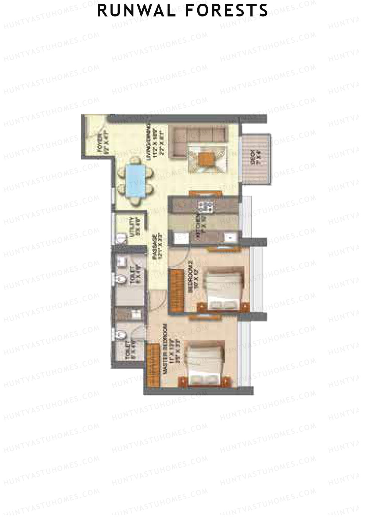 Runwal Forests Tower 10 Unit 3 (Type L) Floor Plan