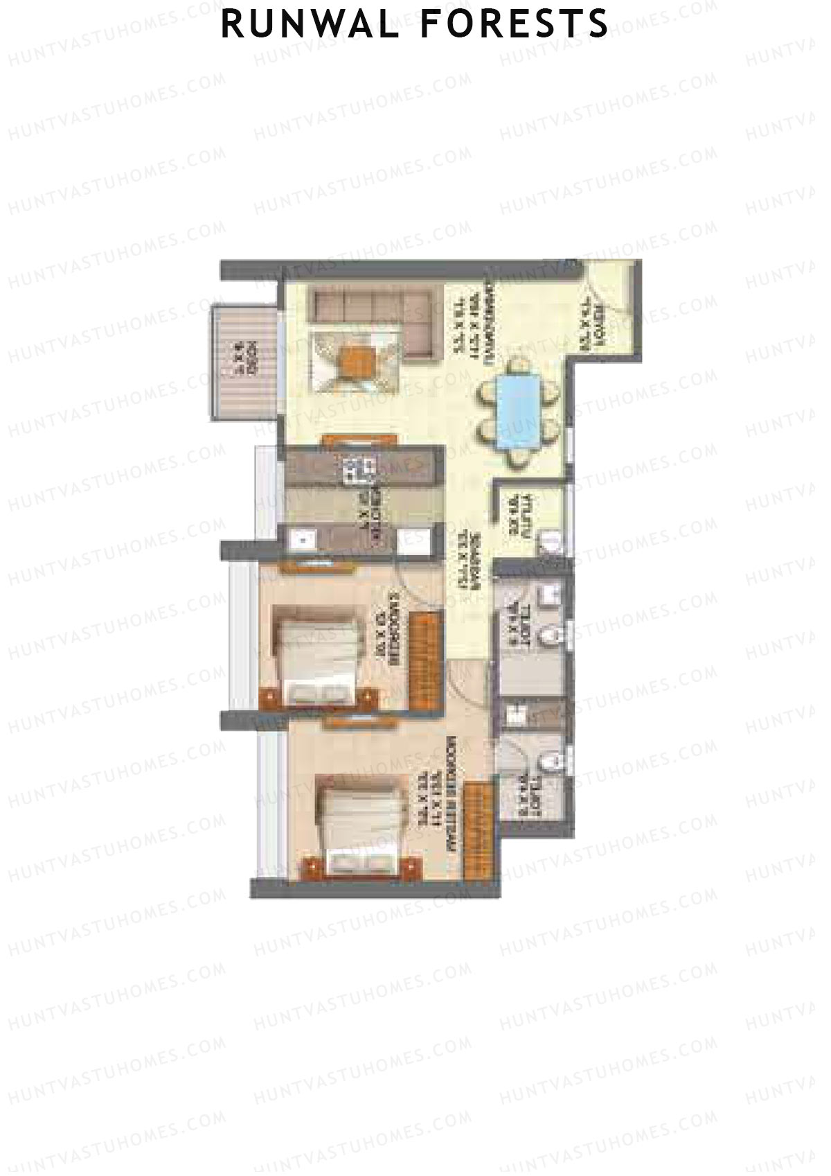Runwal Forests Tower 10 Unit 4 (Type L) Floor Plan