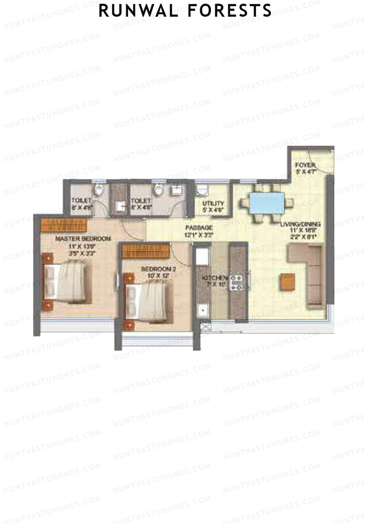 Runwal Forests Tower 7 Unit 1 (Type L) Floor Plan