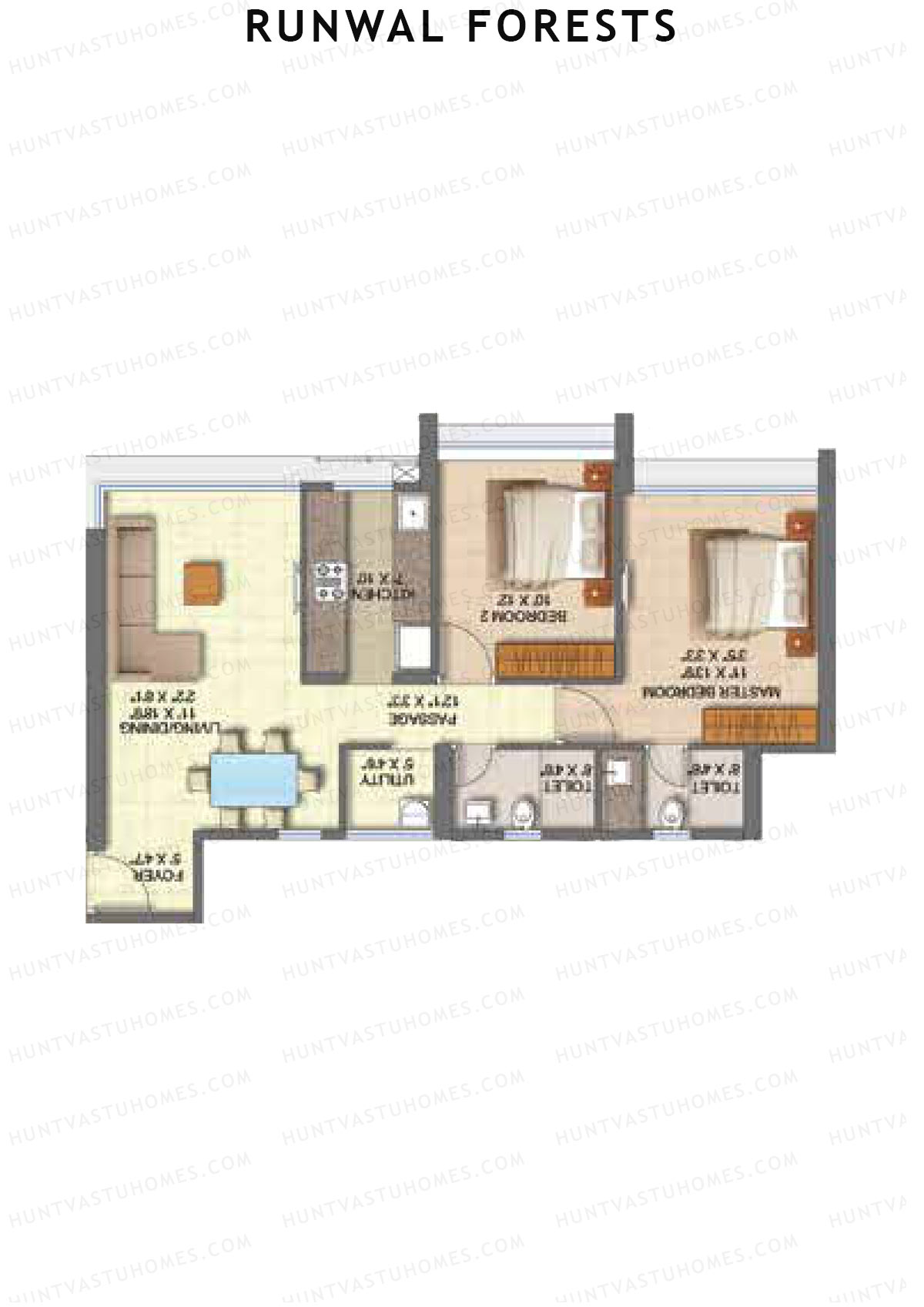 Runwal Forests Tower 7 Unit 3 (Type L) Floor Plan