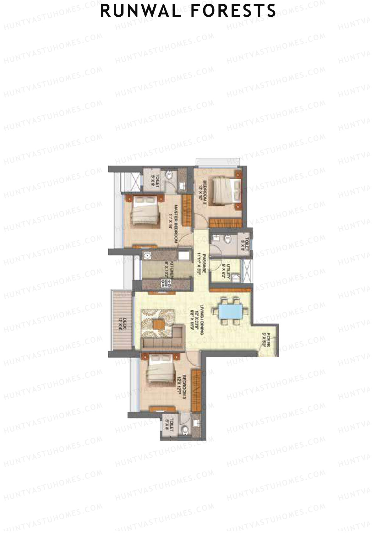 Runwal Forests Tower 8 Unit 1 (Type L) Floor Plan