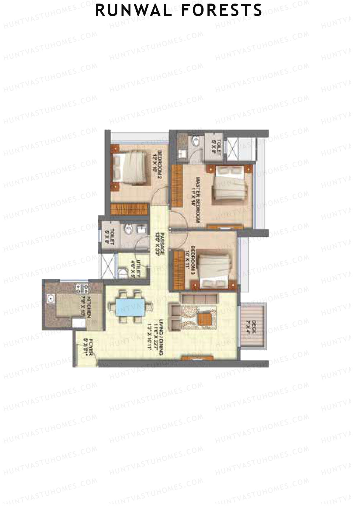 Runwal Forests Tower 8 Unit 2 (Type C) Floor Plan