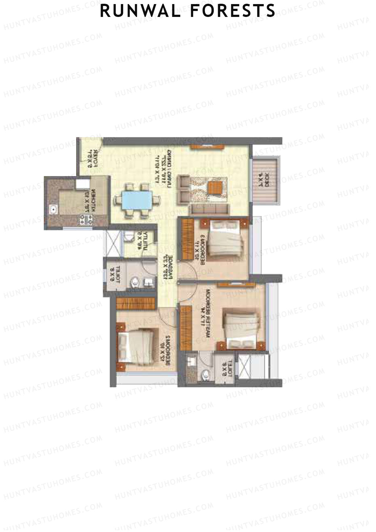 Runwal Forests Tower 8 Unit 3 (Type C) Floor Plan