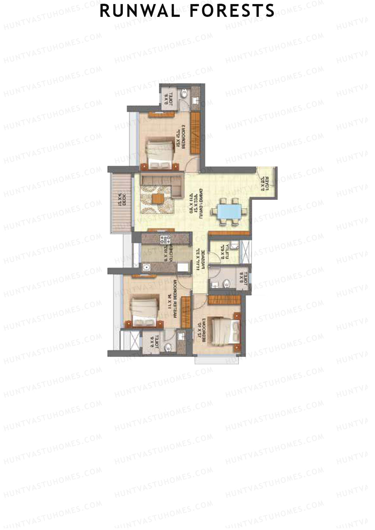 Runwal Forests Tower 8 Unit 4 (Type L) Floor Plan