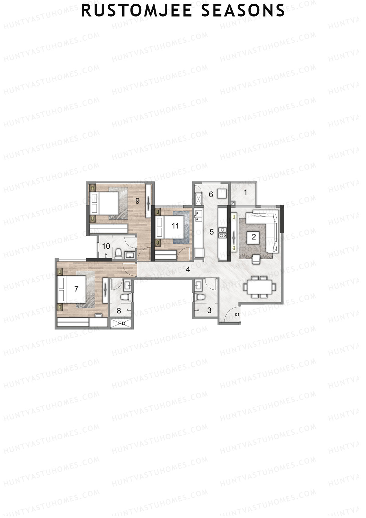 Rustomjee Seasons Wing D Unit 1 Floor Plan