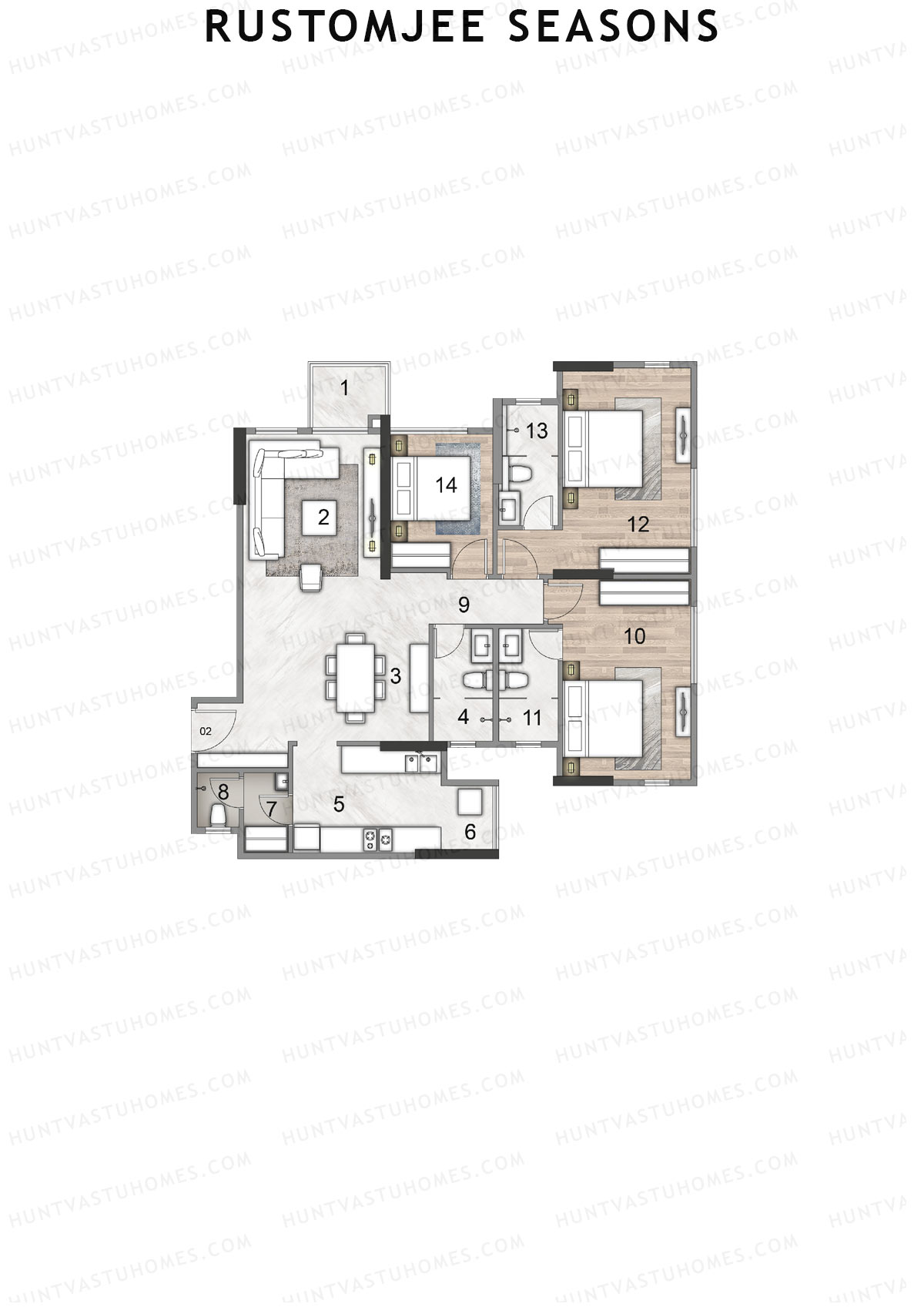 Rustomjee Seasons Wing D Unit 2 Floor Plan