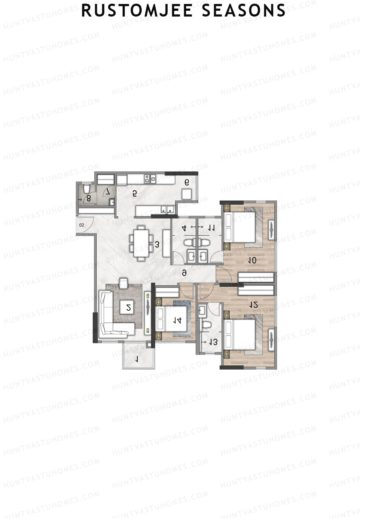 Rustomjee Seasons Wing D Unit 3 Floor Plan