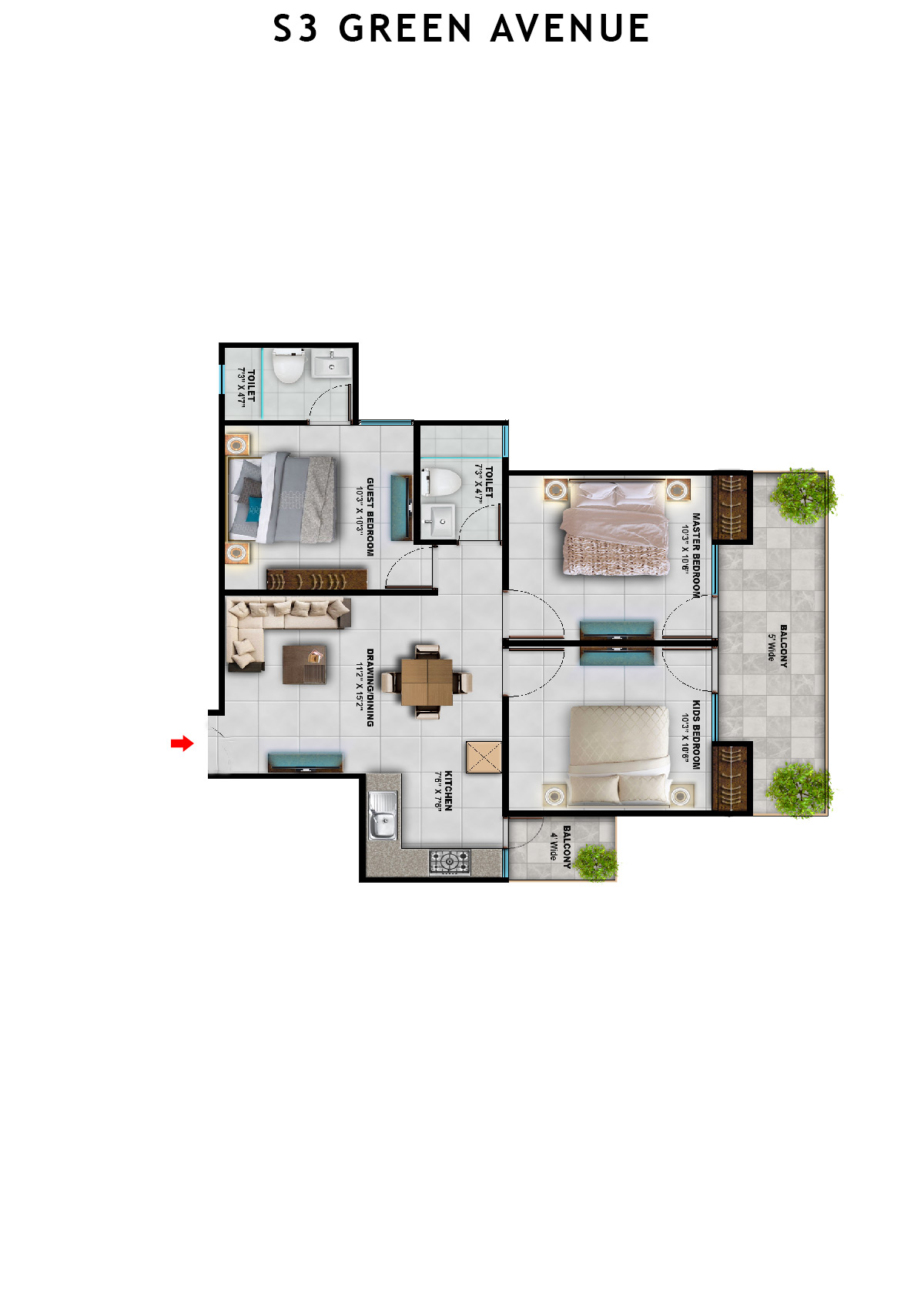 S3 Green Avenue Tower 7 Unit 3 Floor Plan