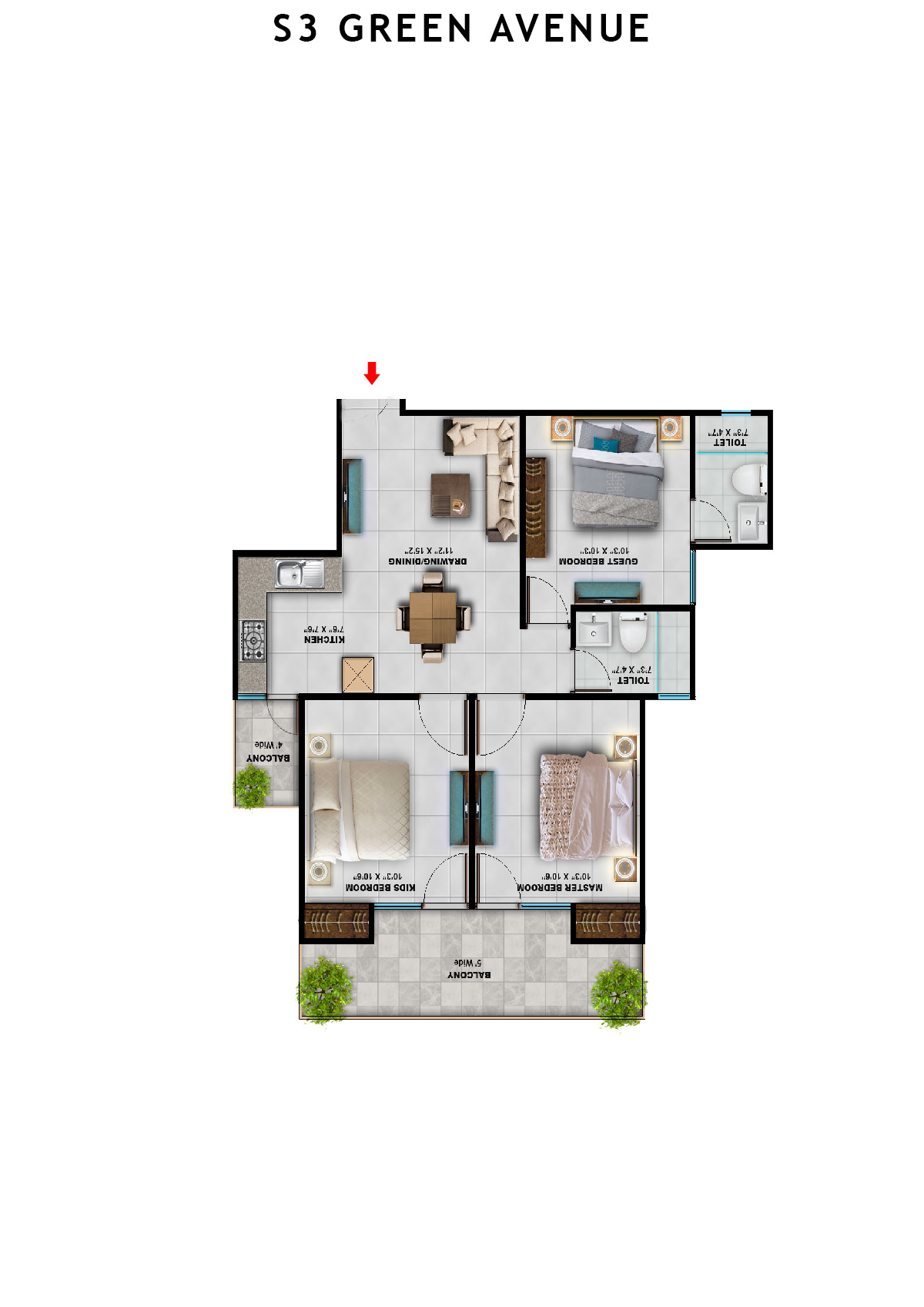S3 Green Avenue Tower 8 Unit 3 Floor Plan