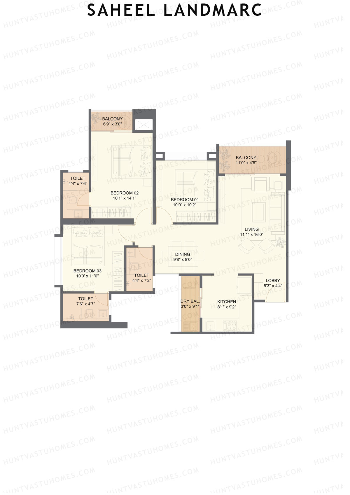 Saheel Landmarc Tower 1 Unit 11 OPT 2 (Type 2) Floor Plan
