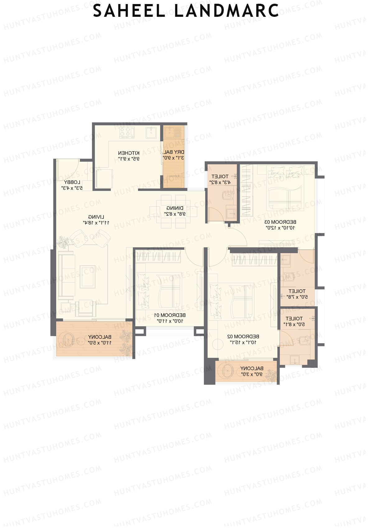 Saheel Landmarc Tower 1 Unit 14 OPT 2 (Type 1) Floor Plan