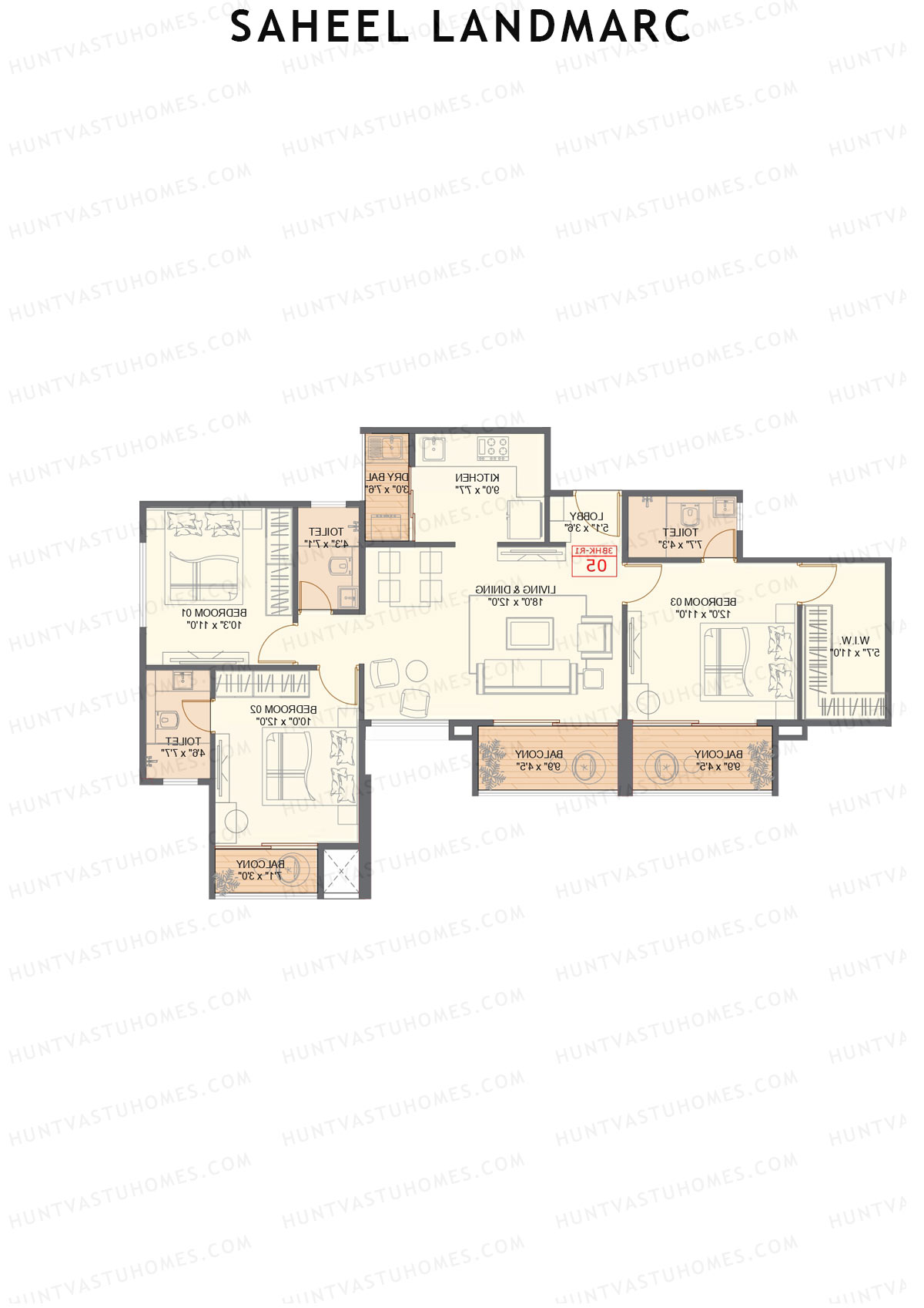 Saheel Landmarc Tower 1 Unit 6 (Type R1) Floor Plan