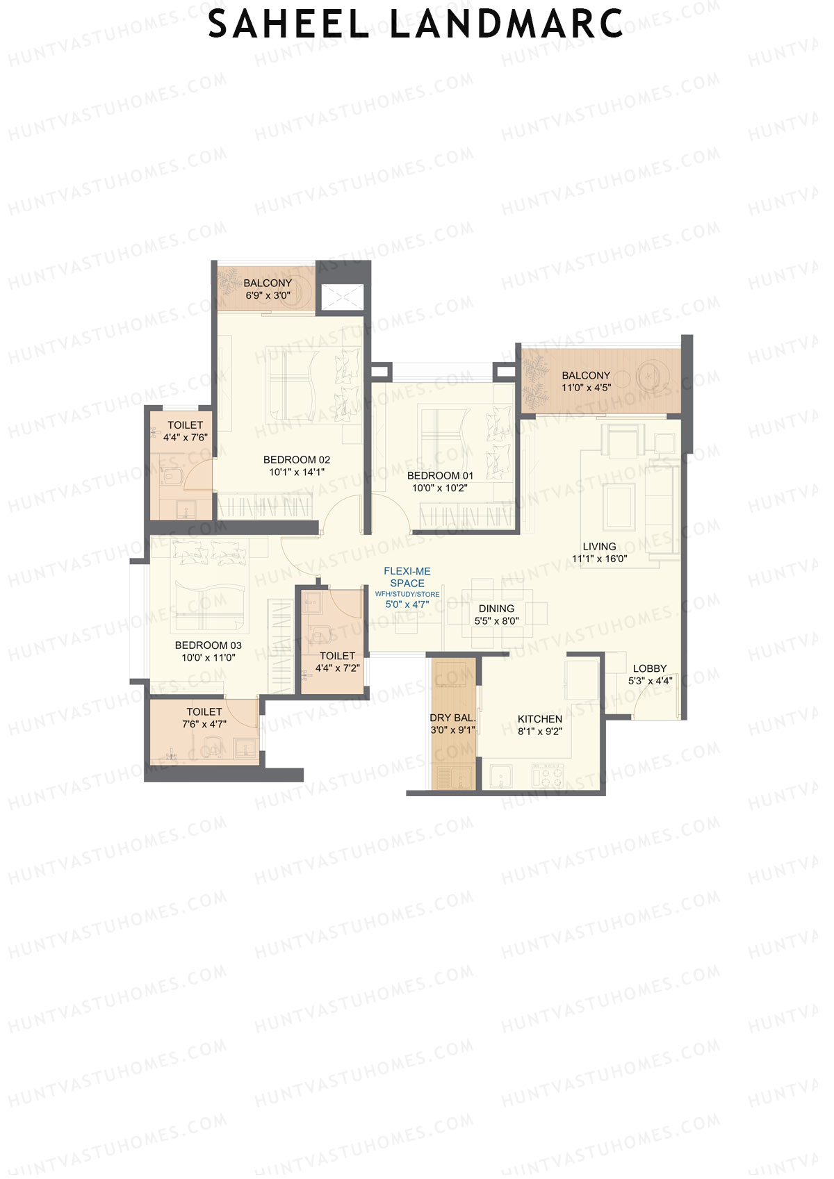 Saheel Landmarc Tower 1 Unit 8 OPT 1 (Type 2) Floor Plan