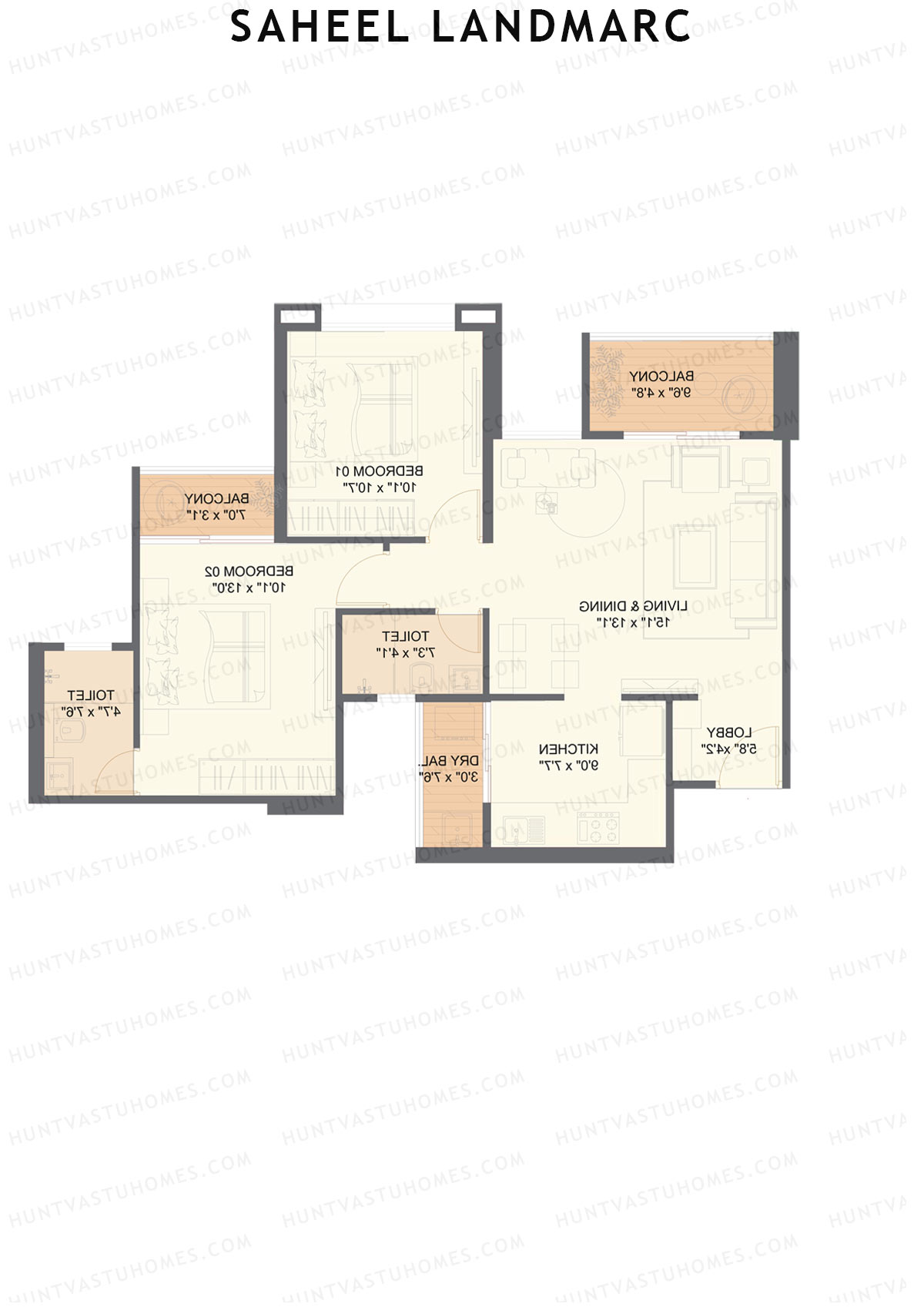 Saheel Landmarc Tower 2 Unit 10 OPT 2 (Type 2) Floor Plan