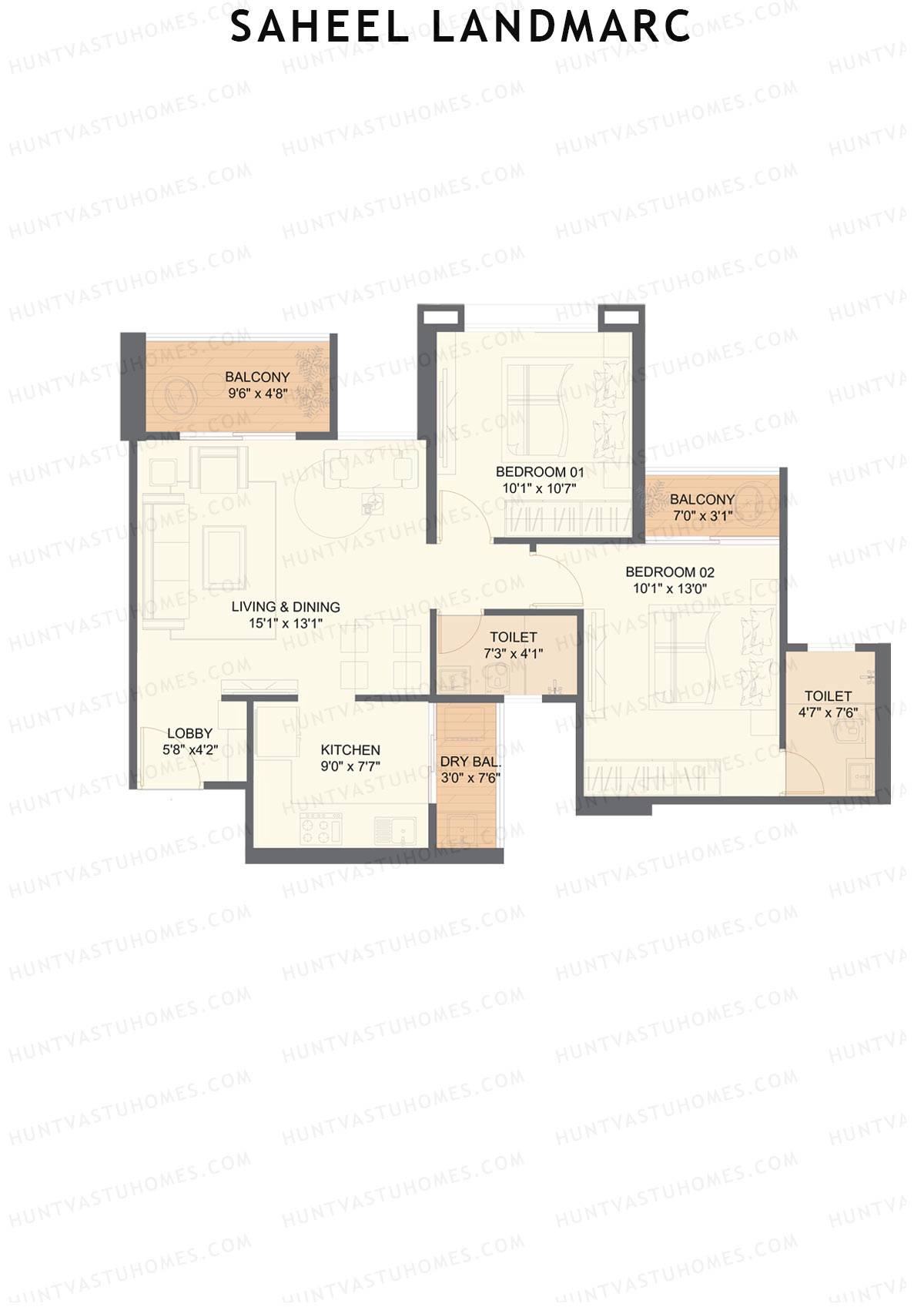 Saheel Landmarc Tower 2 Unit 11 OPT 2 (Type 2) Floor Plan