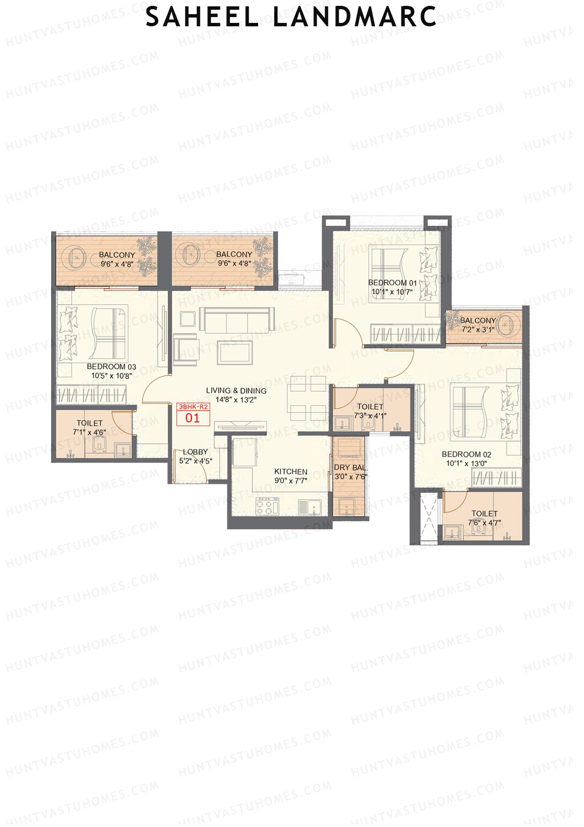 Saheel Landmarc Tower 2 Unit 1 (Type R2) Floor Plan