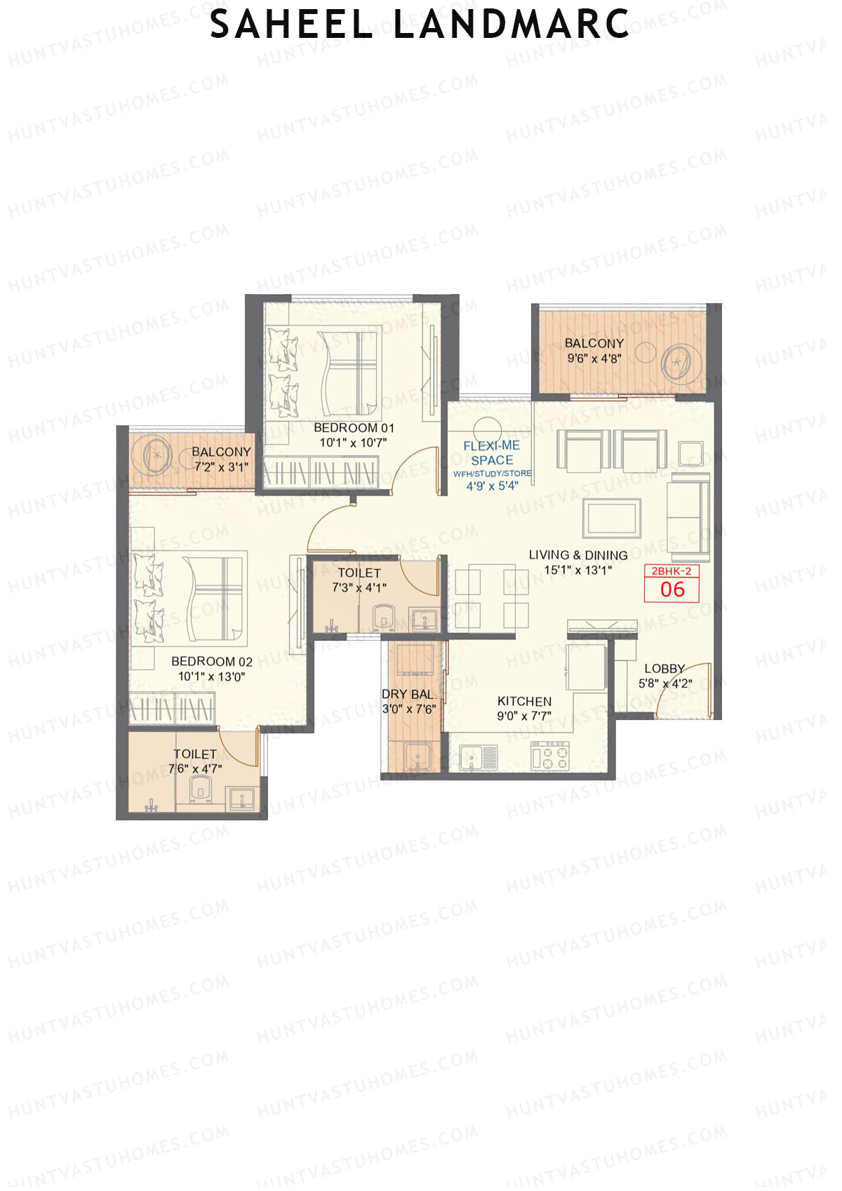 Saheel Landmarc Tower 2 Unit 7 (Type 2) Floor Plan