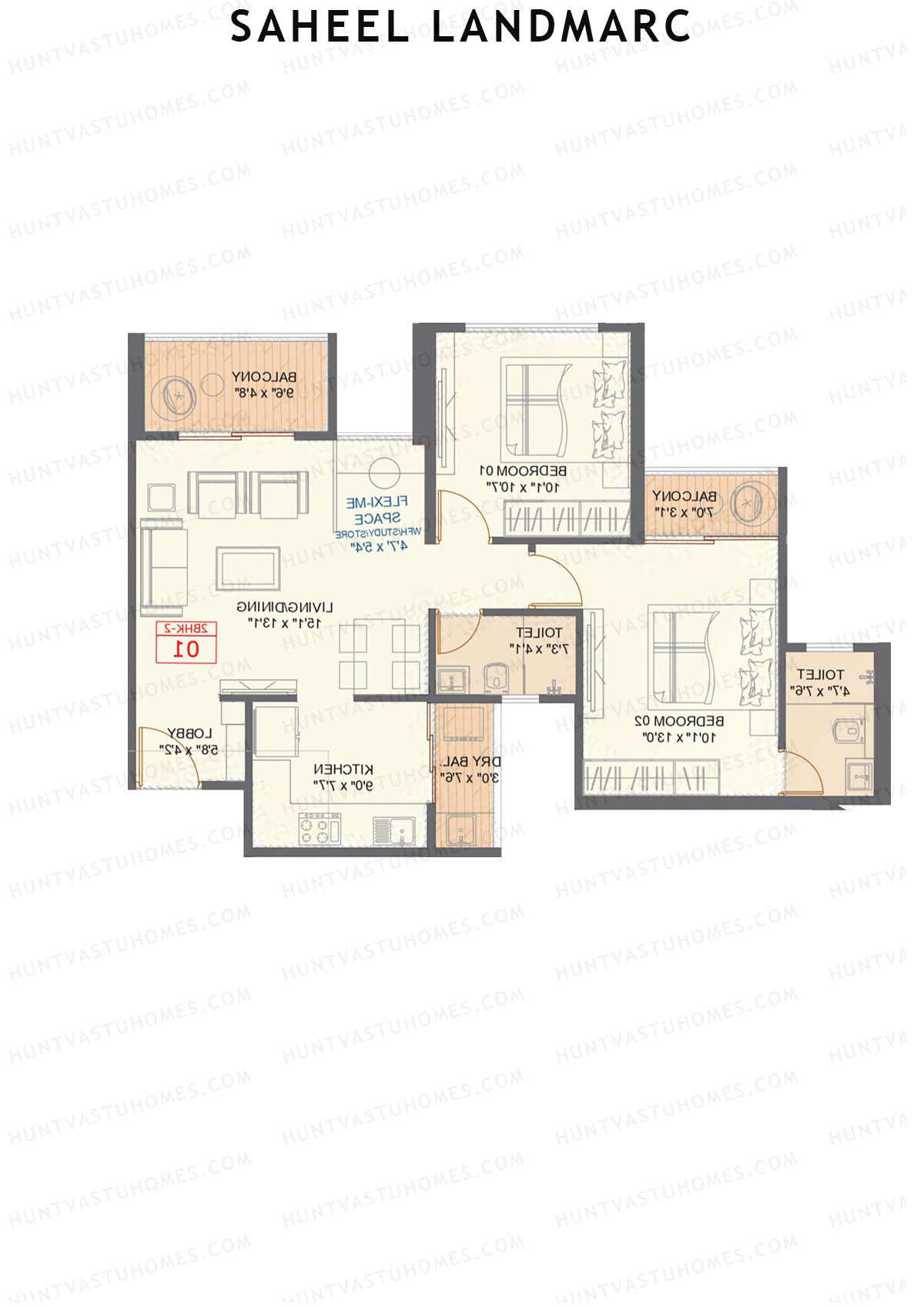 Saheel Landmarc Tower 2 Unit 8 OPT 1 (Type 2) Floor Plan
