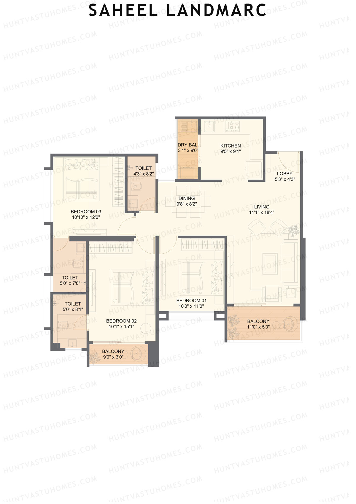 Saheel Landmarc Tower 3 Unit 13 OPT 2 (Type 1) Floor Plan