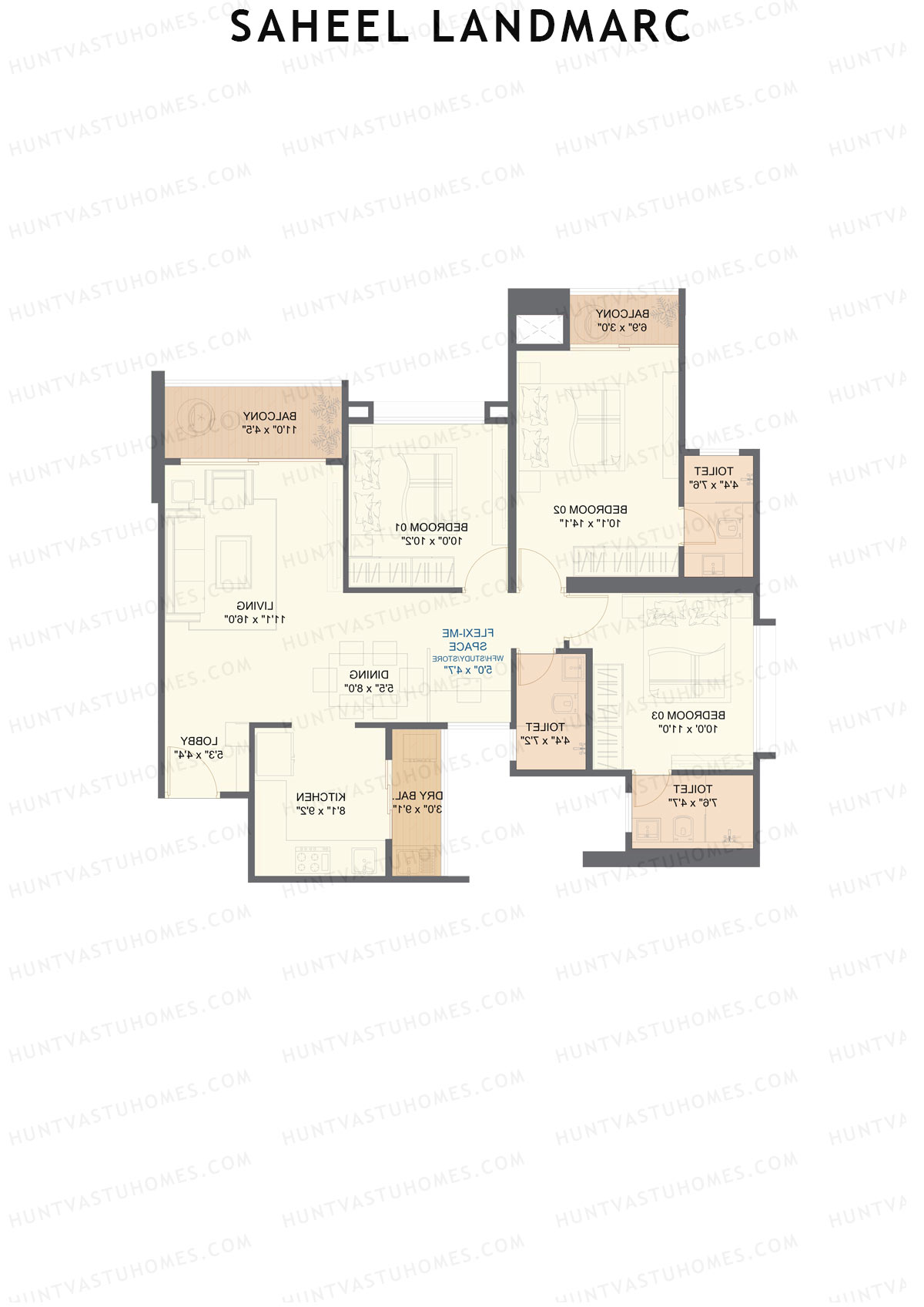 Saheel Landmarc Tower 3 Unit 3 OPT 2 (Type 2) Floor Plan