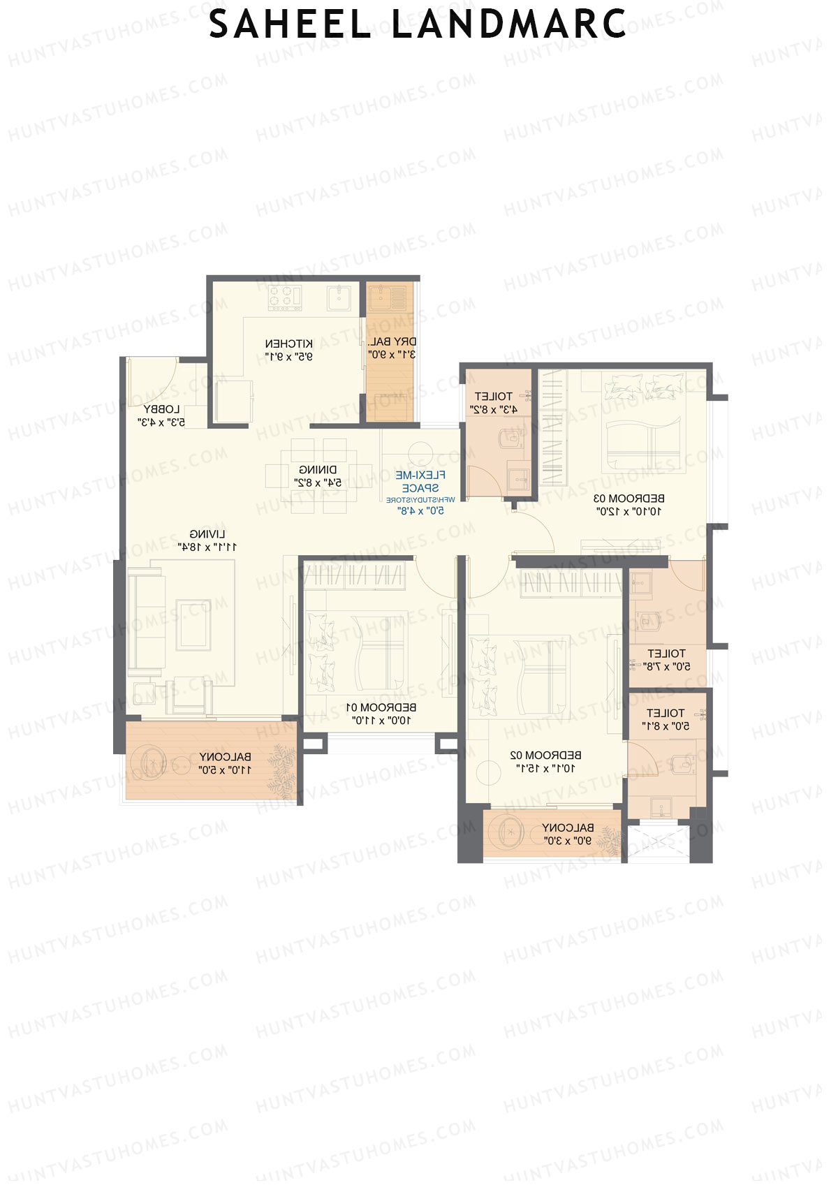 Saheel Landmarc Tower 3 Unit 4 OPT 1 (Type 1) Floor Plan