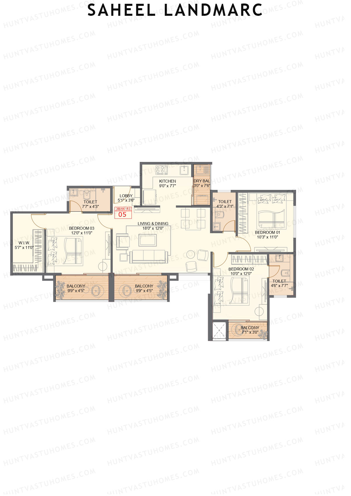 Saheel Landmarc Tower 3 Unit 5 (Type R1) Floor Plan