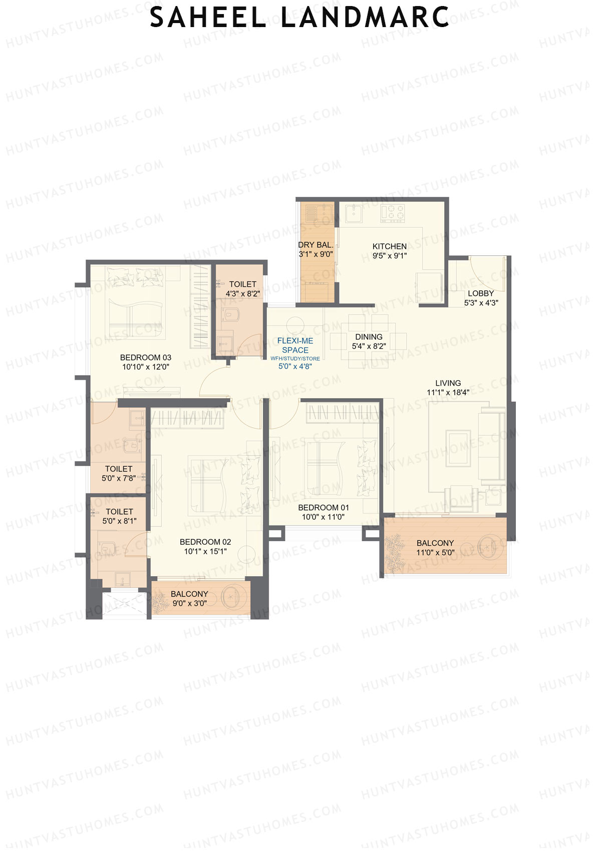 Saheel Landmarc Tower 3 Unit 7 OPT 1 (Type 1) Floor Plan