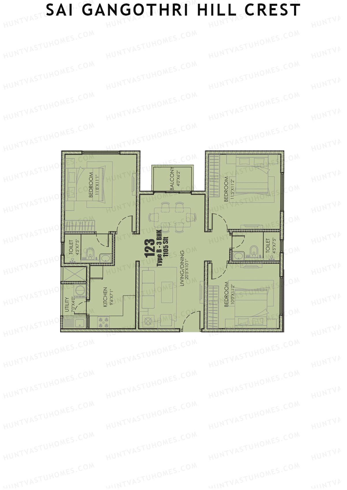Sai Gangothri Hill Crest Tower 1 Unit 23 (Type B) Floor Plan