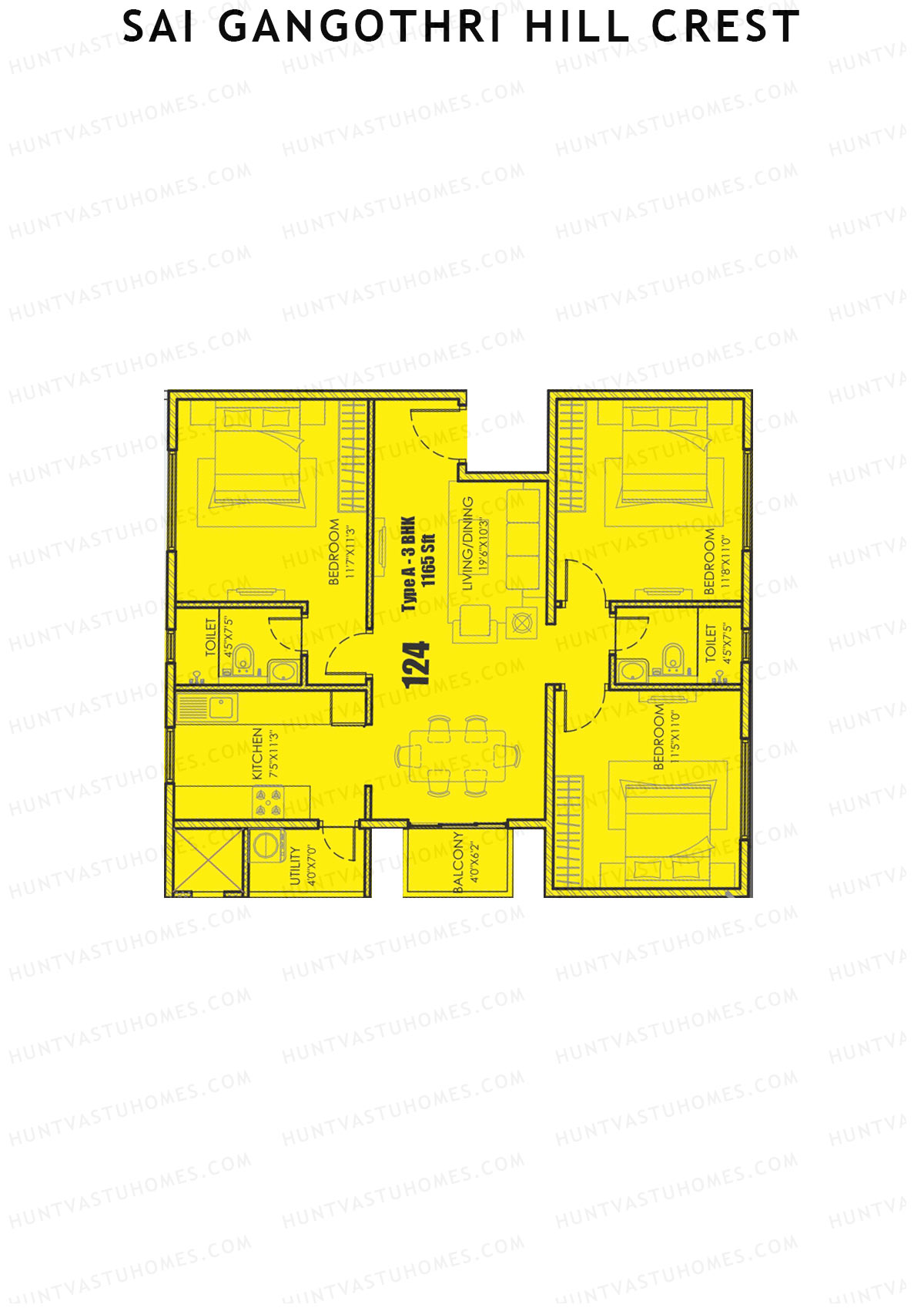 Sai Gangothri Hill Crest Tower 1 Unit 24 (Type A) Floor Plan