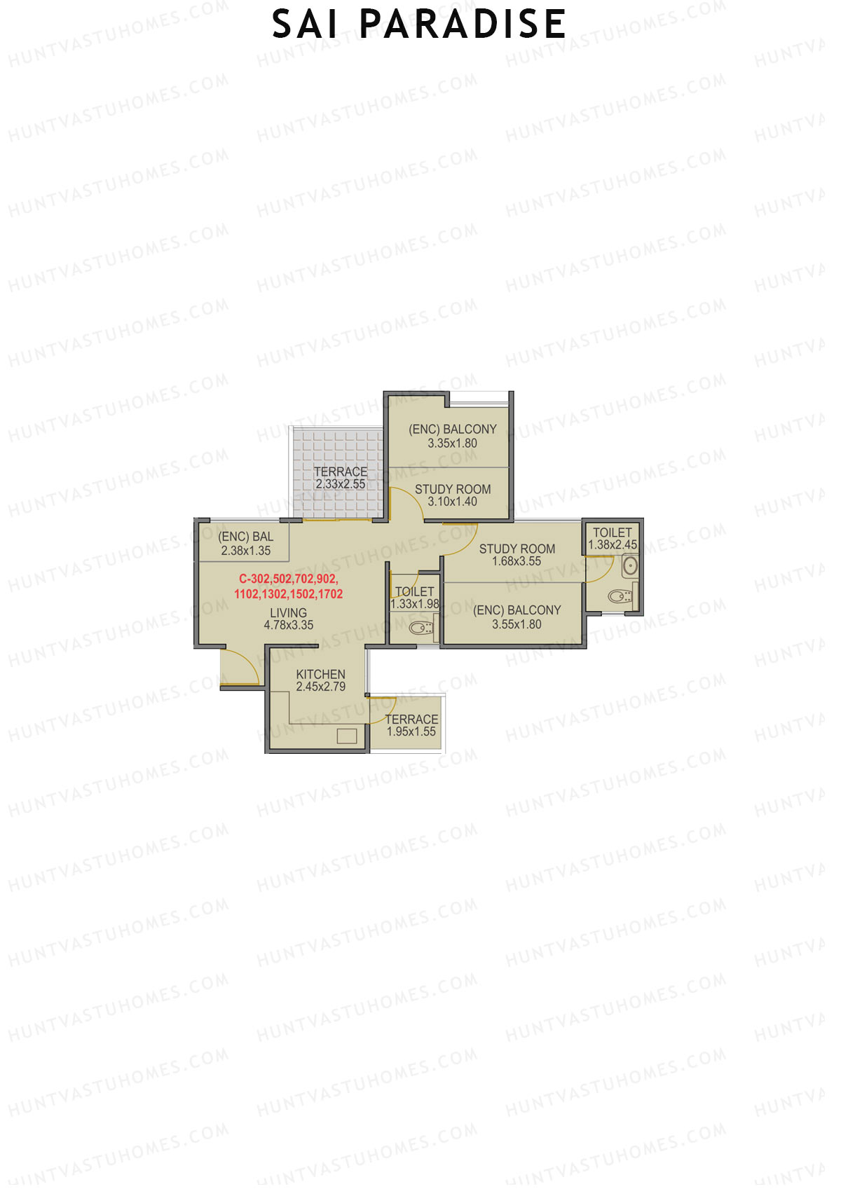 Sai Paradise Tower C Unit 2 Floor Plan