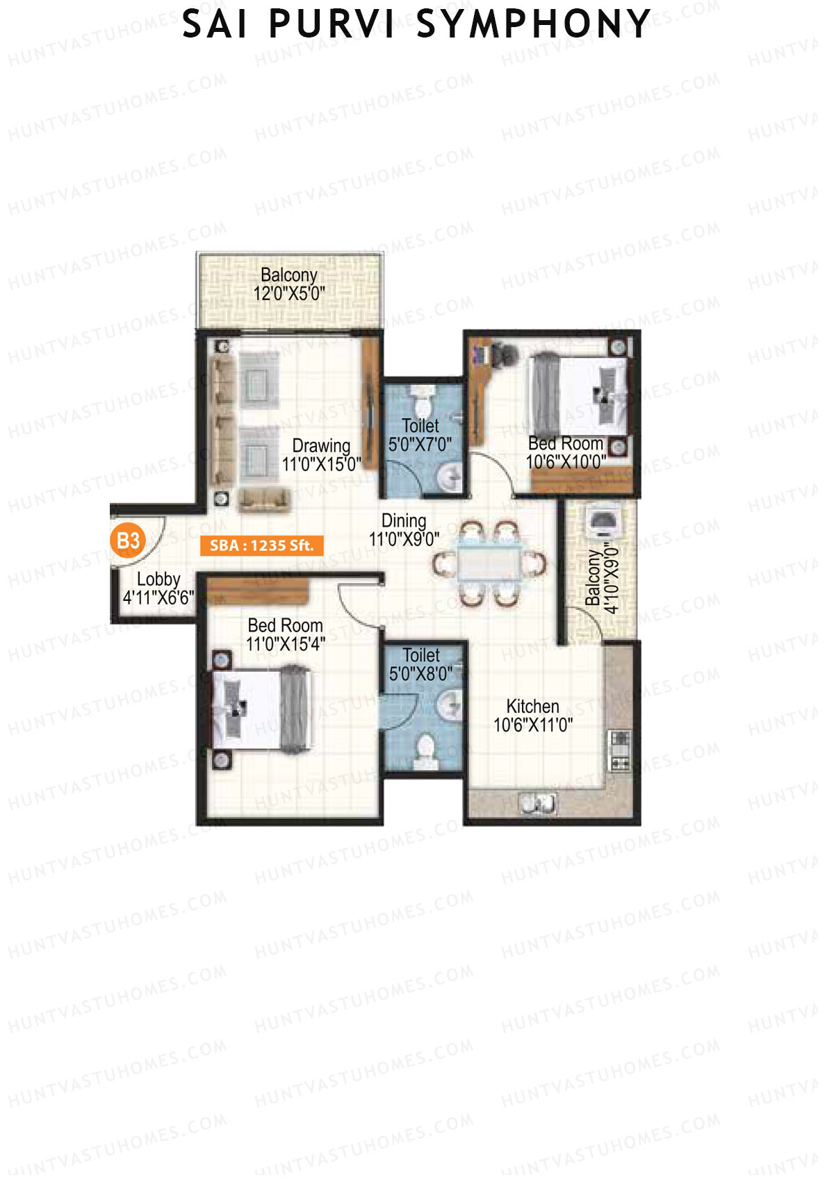 Sai Purvi Symphony Block B Unit 3 Floor Plan