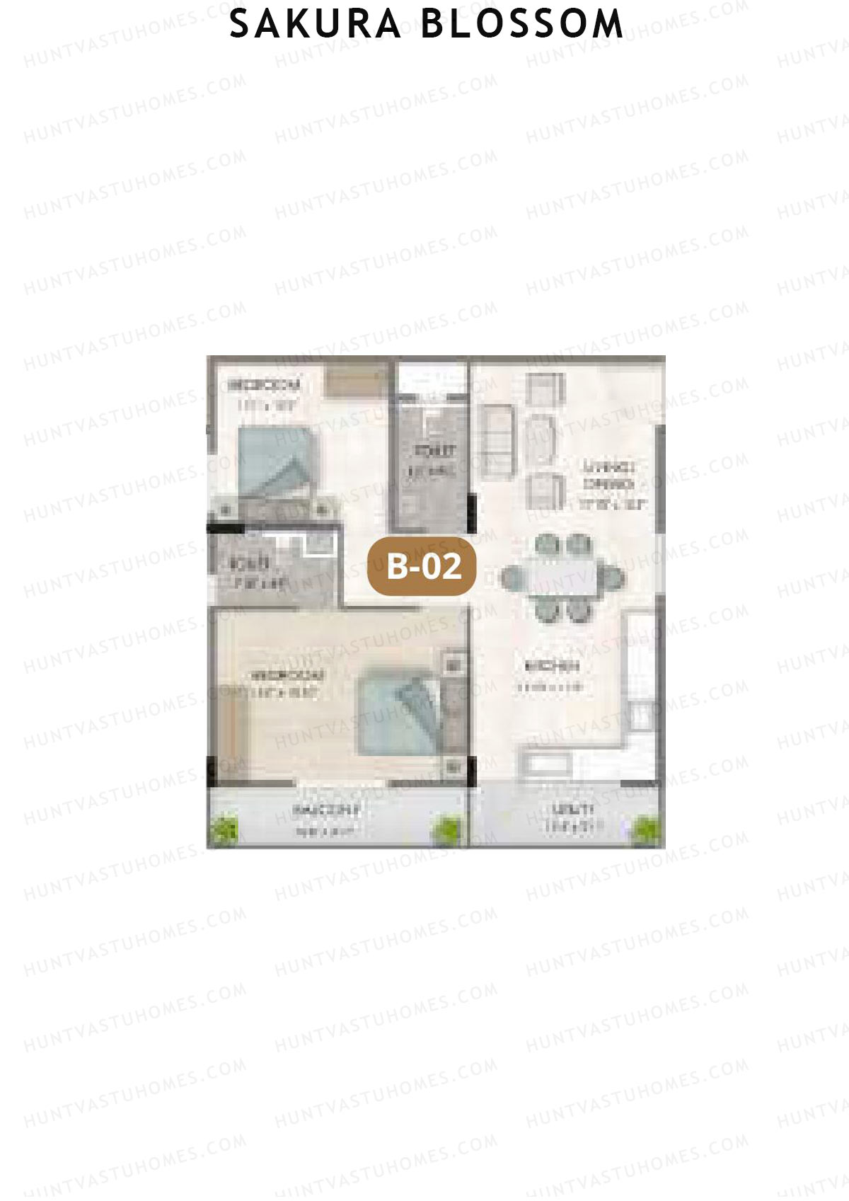 Sakura Blossom, Block A, Unit 2, 2BHK, Super Area 1250   sq ft 