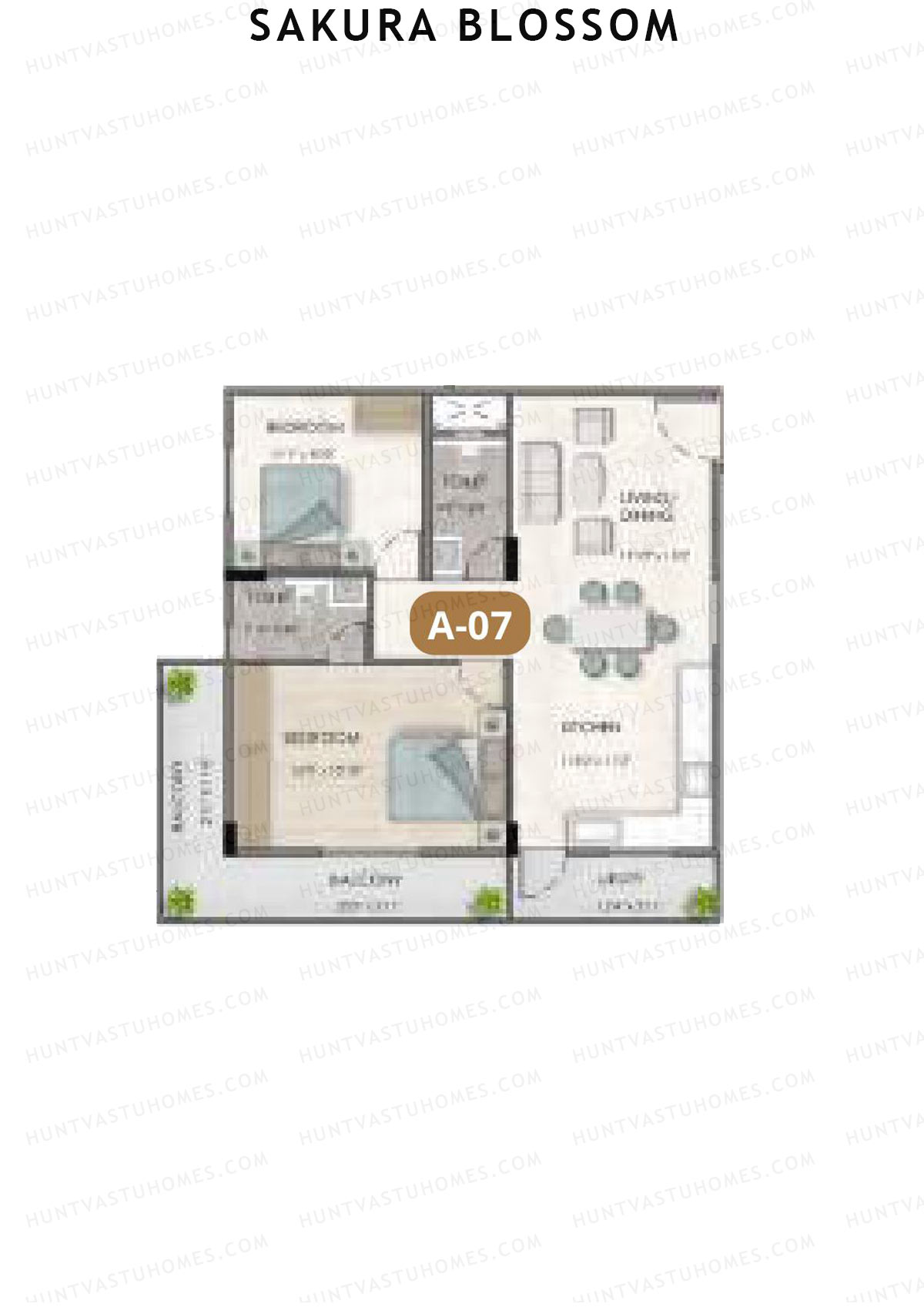 Sakura Blossom, Block B, Unit 7, 2BHK, Super Area 1334   sq ft 