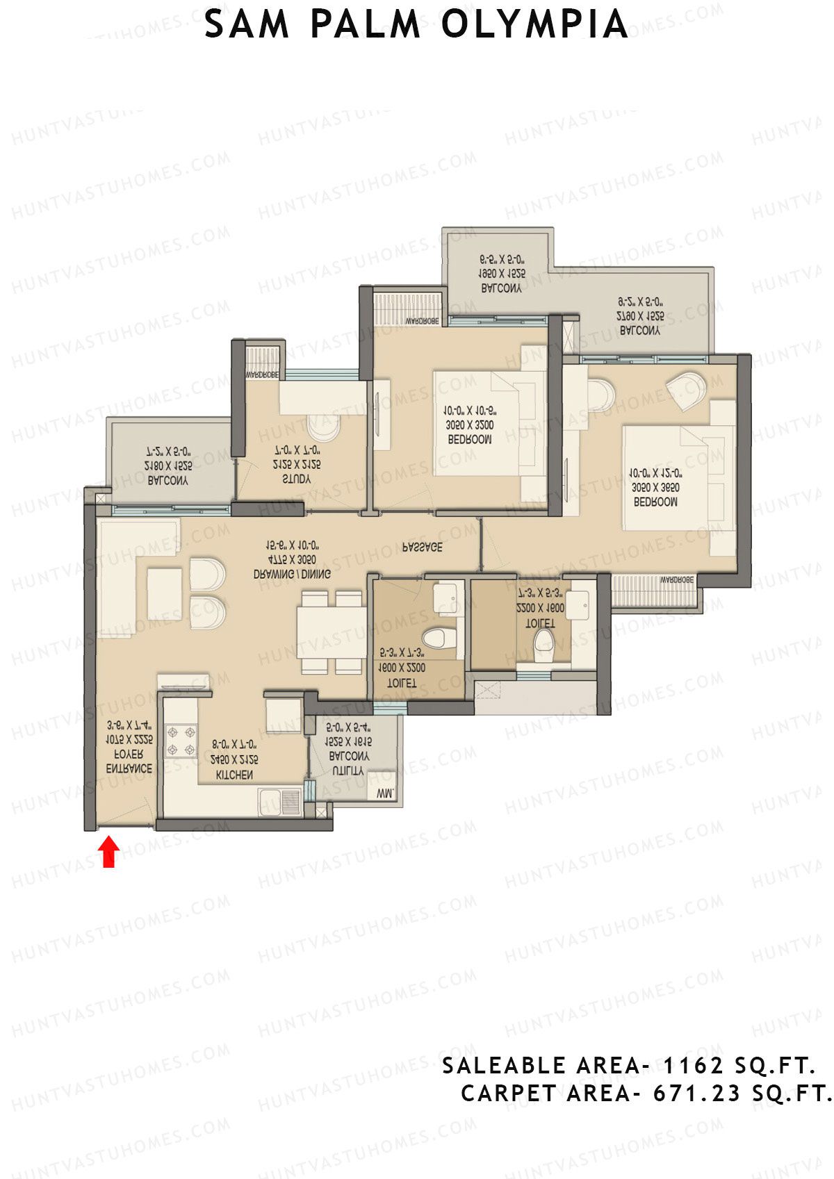 Sam Palm Olympia Tower D2 Unit 2, 3 Floor Plan