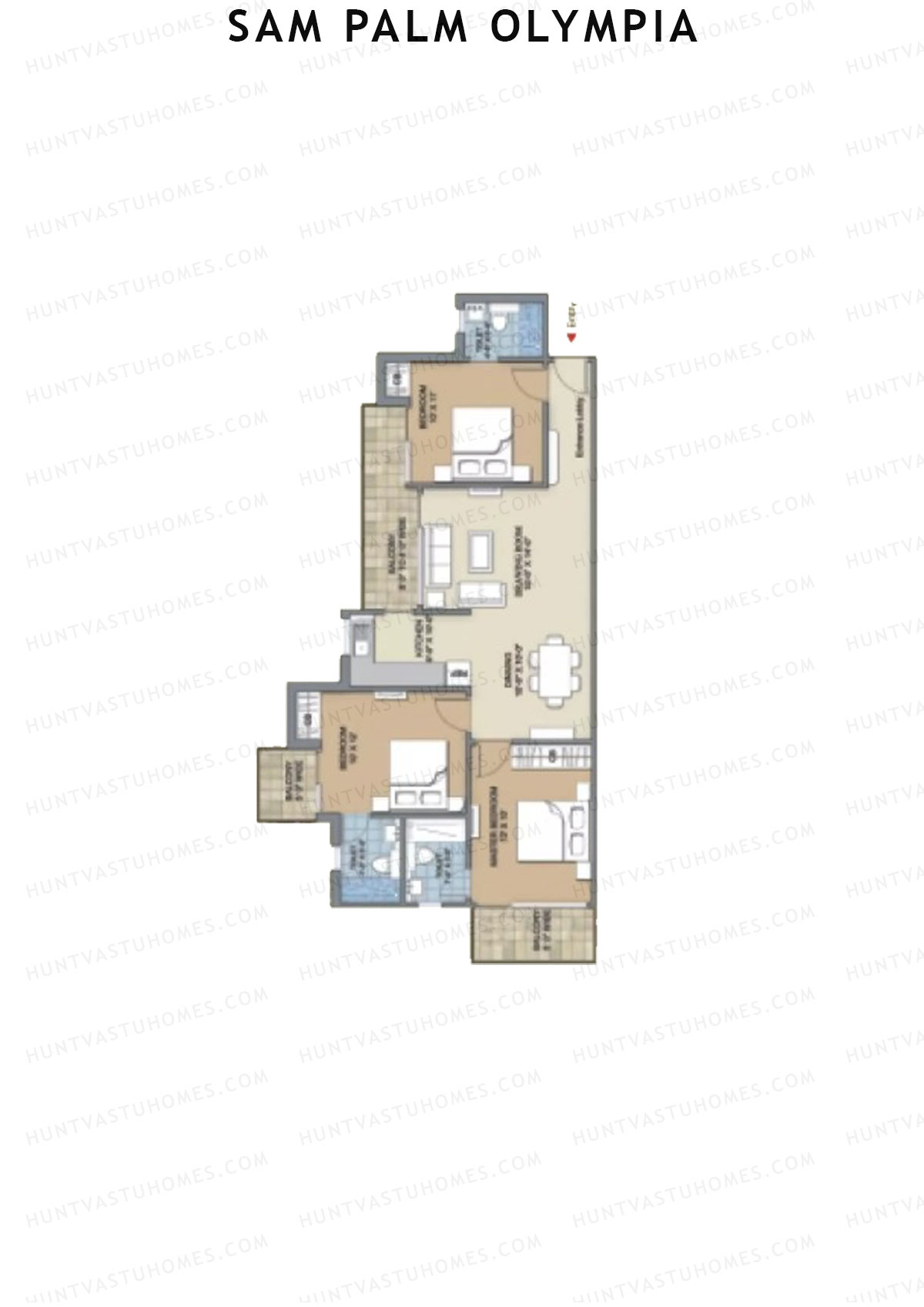 Sam Palm Olympia, Tower 10, Unit 7, 3BHK, Super Area 1317   sq ft 