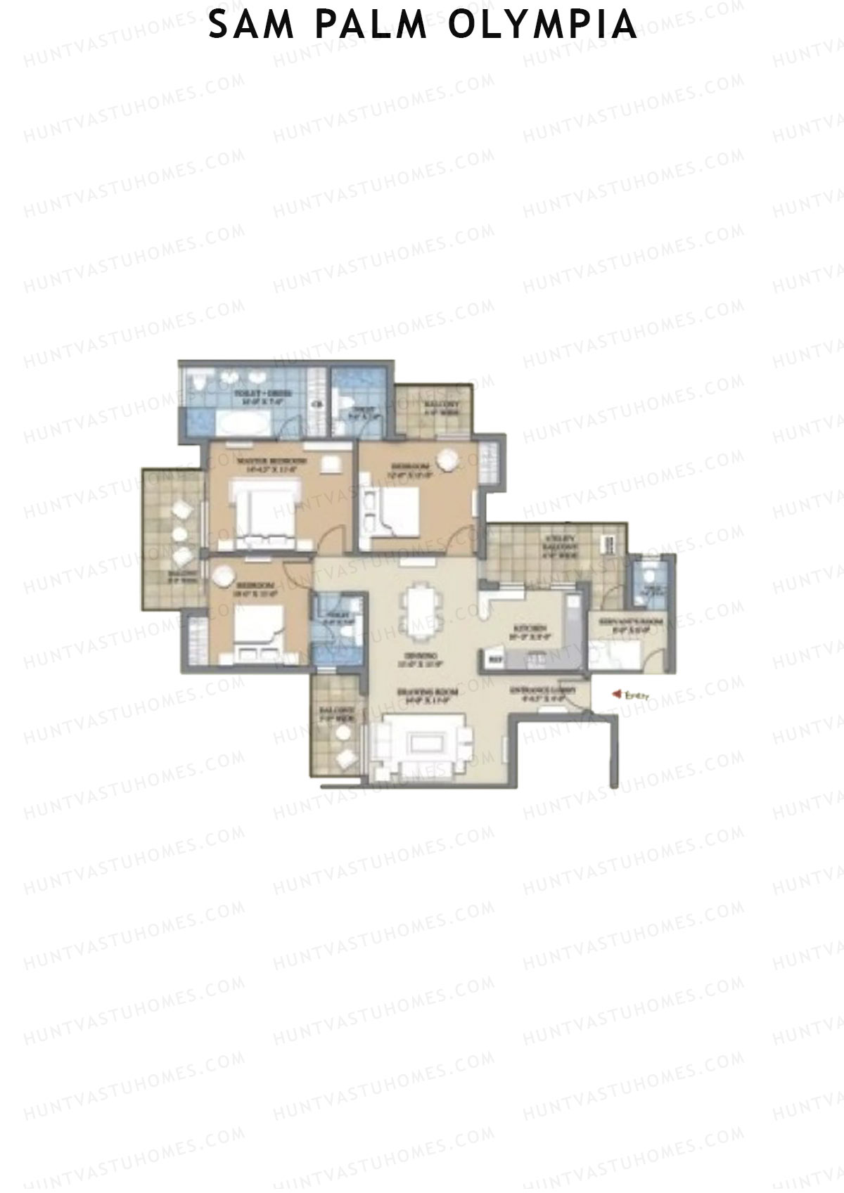 Sam Palm Olympia, Tower 12, Unit 1, 3BHK, Super Area 1917   sq ft 