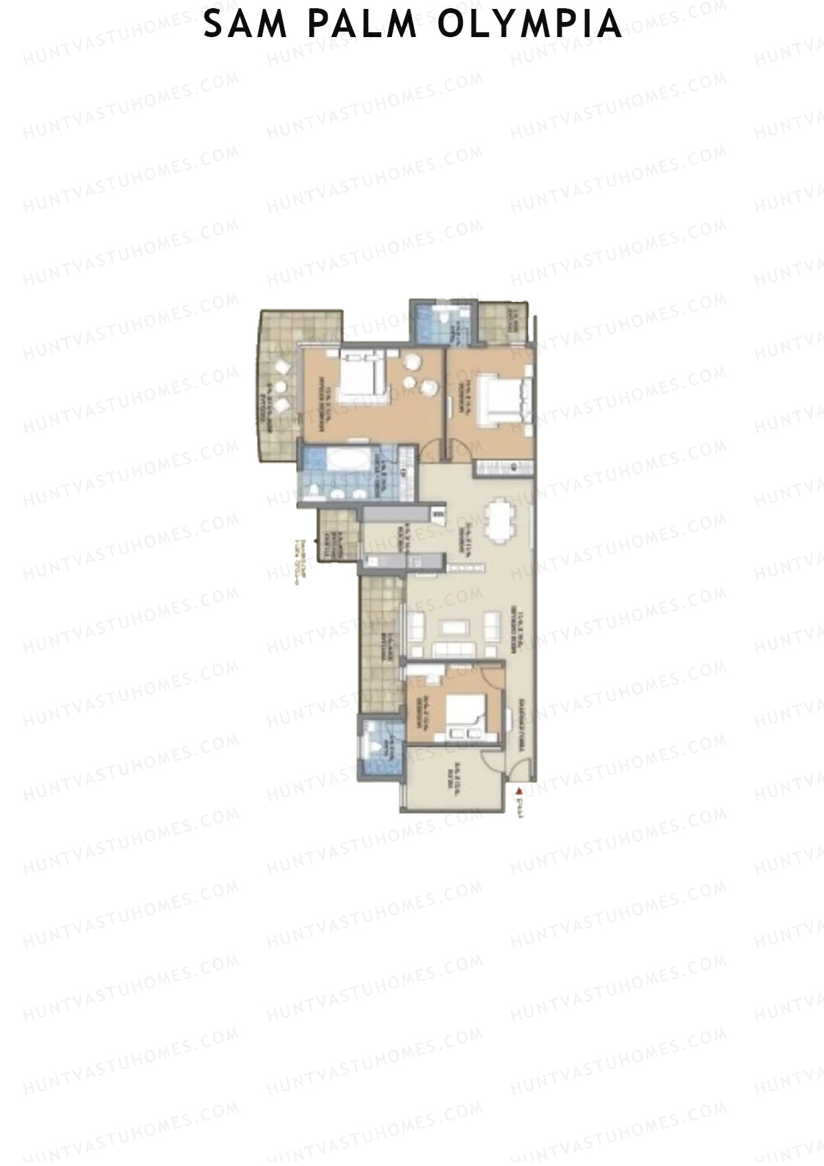 Sam Palm Olympia, Tower 12, Unit 2, 3BHK, Super Area 2089   sq ft 