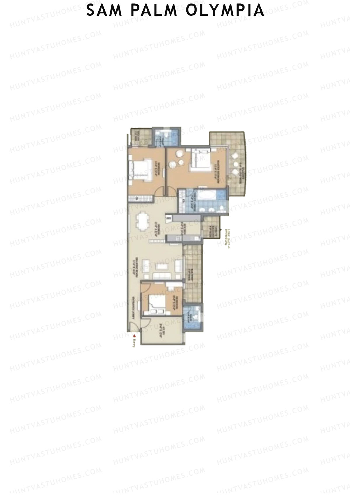 Sam Palm Olympia, Tower 12, Unit 3, 3BHK, Super Area 2089   sq ft 