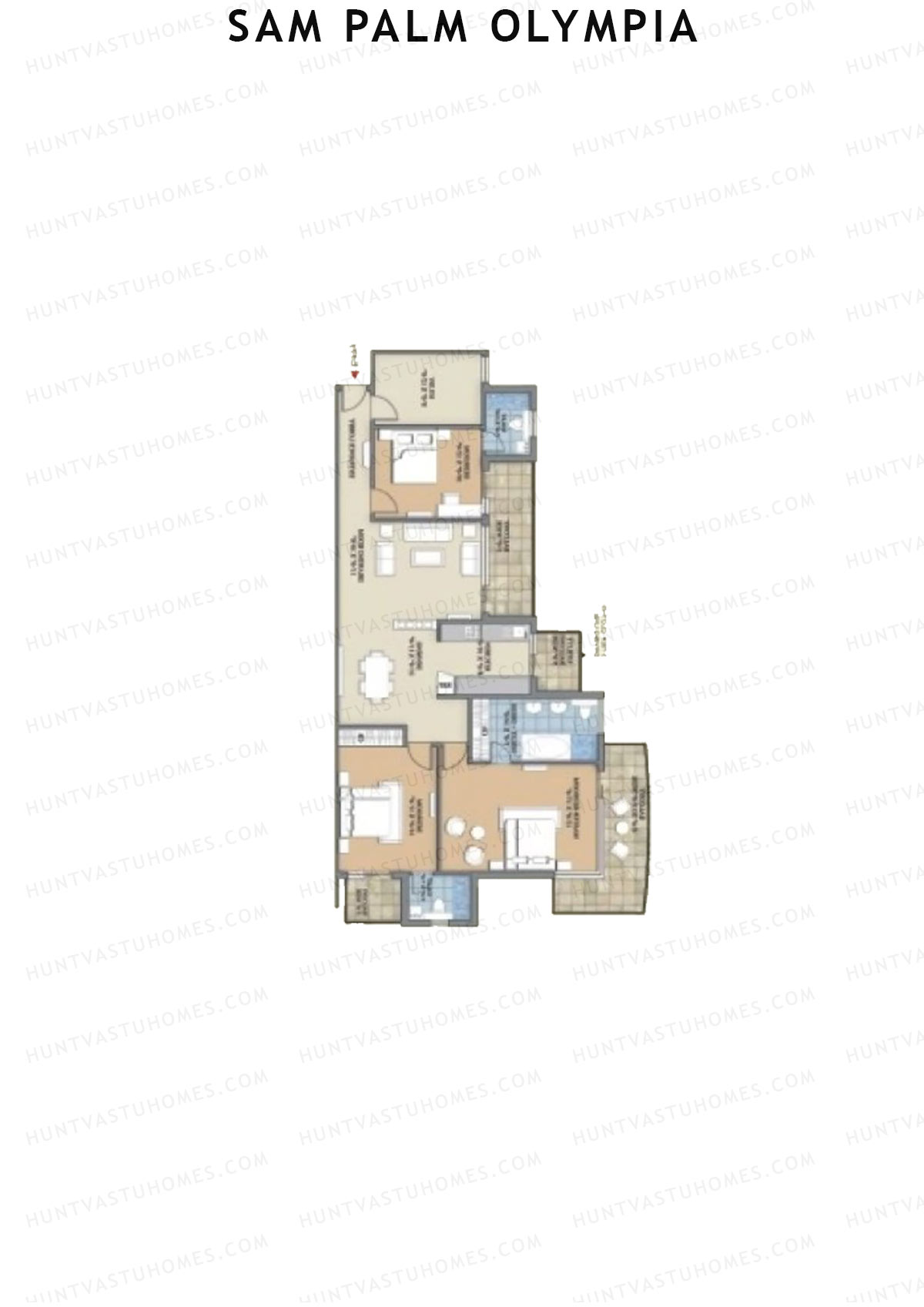 Sam Palm Olympia, Tower 12, Unit 4, 3BHK, Super Area 2089   sq ft 