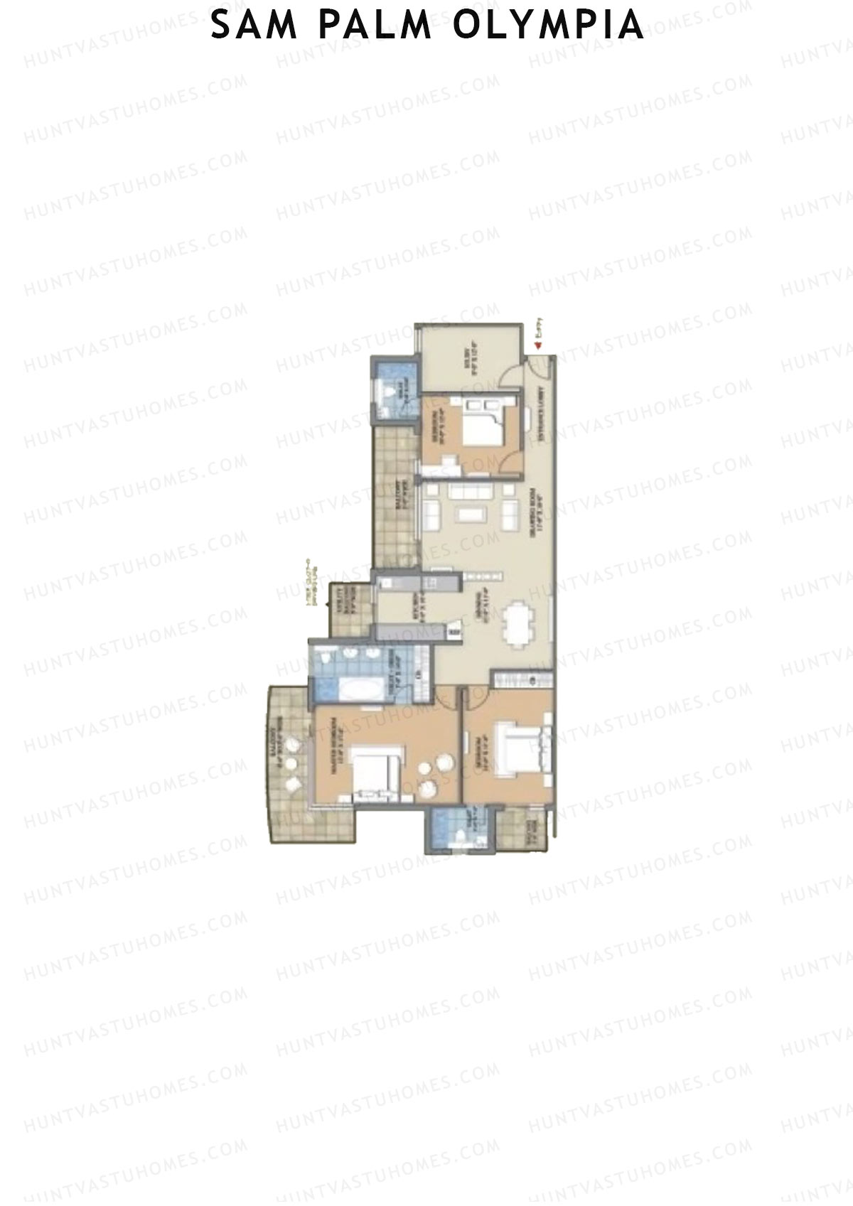 Sam Palm Olympia, Tower 12, Unit 5, 3BHK, Super Area 2089   sq ft 